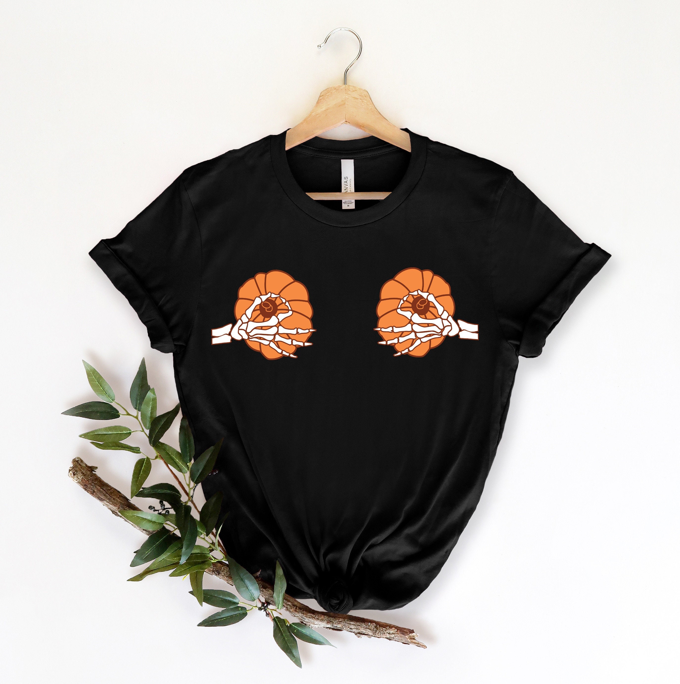 Pumpkin Boobs Shirt Funny Halloween Shirt Skeleton Hands Halloween Shirt Halloween Party Shirt Trick Or Treat Shirtpumpkin Theme Shirt