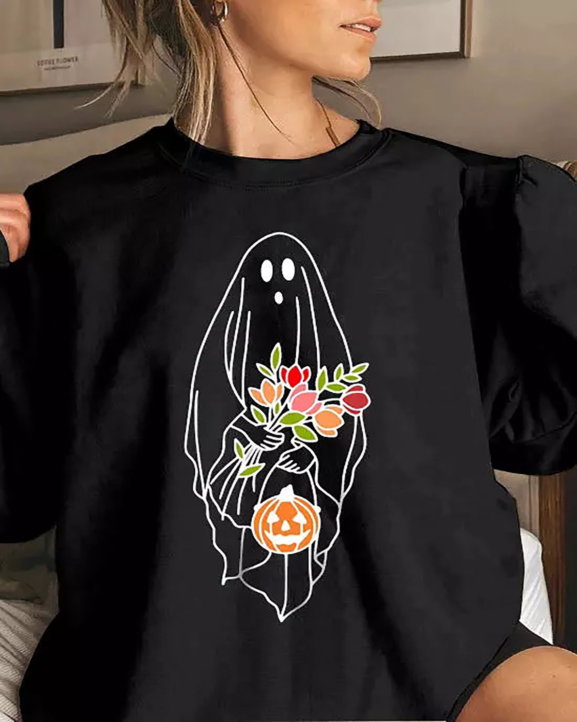 Pumpkin Ghost Floral Sweatshirt Ghost Pumpkin Shirt Ghost Halloween Sweatshirt Hello Falls Shirt Pumpkins Shirt Falls Shirts