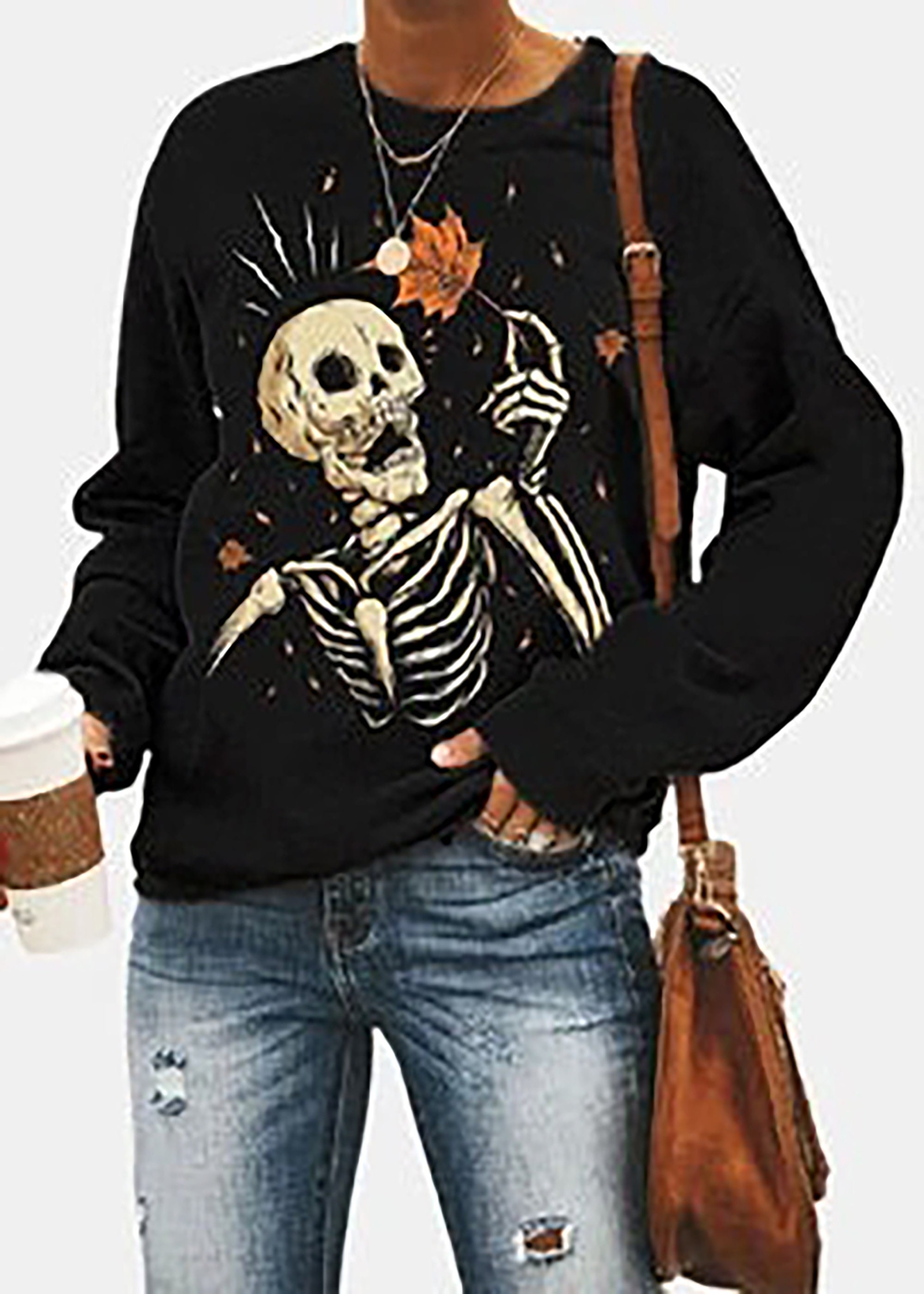 Skeleton Falls Sweatshirt Skeleton Halloween Long Sleeve Fall Sweatshirt Vintage Halloween Sweatshirt Skull Falls Sweatshirt