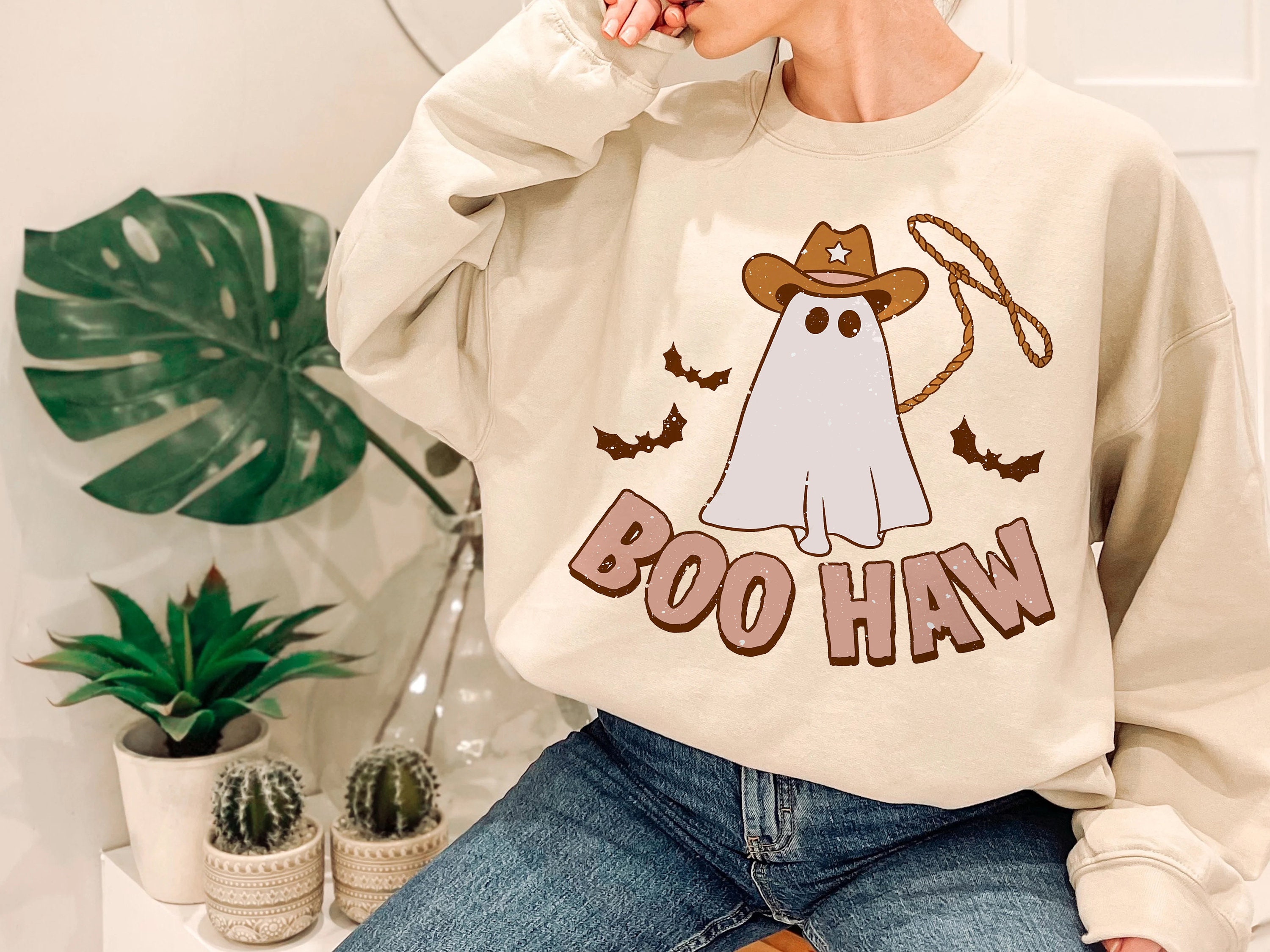 Boo Haw Western Halloween Sweatshirt Spooky Halloween Mom Shirt Vintage Sweater Mama Shirt Womens Cute Pumpkin Halloween Graphic 8akk0