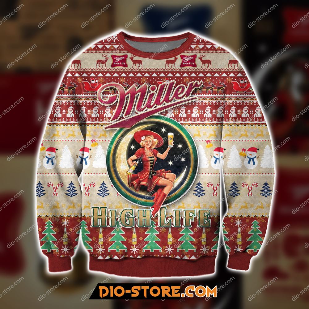 3d All Over Print Miller High Life Beer Ugly Christmas Sweater Sweatshirt Christmas