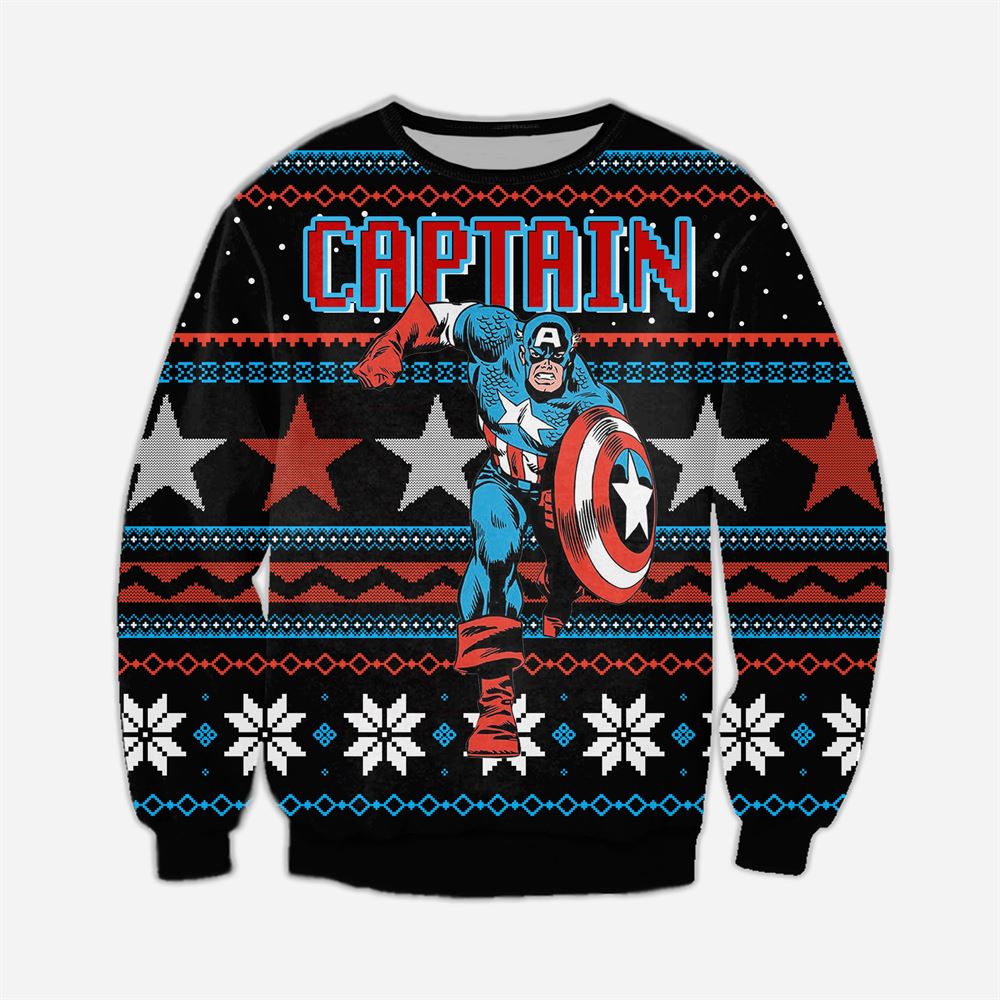 Captain America Knitting Pattern 3d Print Ugly Sweater Sweatshirt Christmas