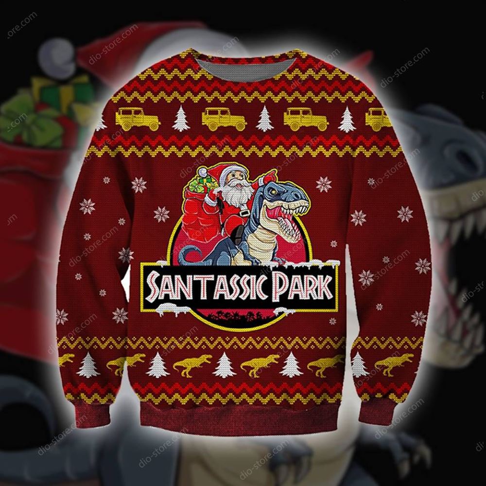 Santassic Park Knitting Pattern 3d Print Ugly Christmas Sweater Sweatshirt Christmas