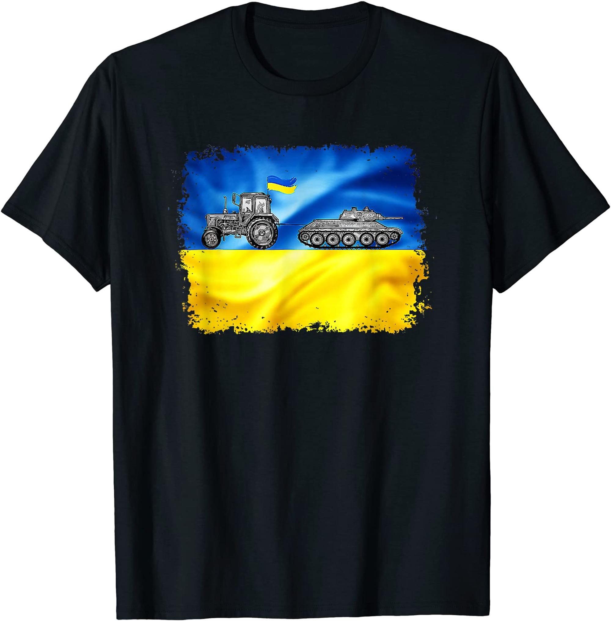 Ukrainian Tractor Pulling Tank With Ukrainian Ukraine Flag T-shirt Size Up To 5xl