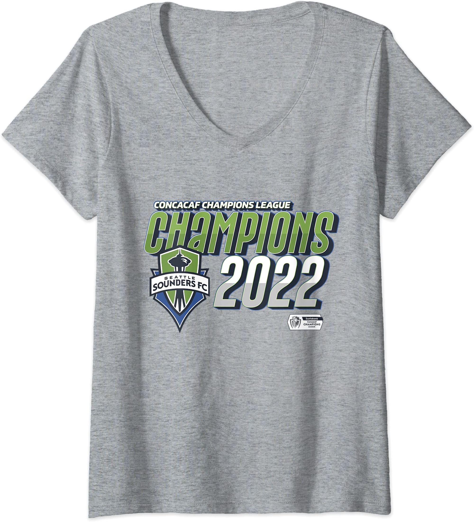 Womens Seattle Sounders Champions 2022 Concacaf Champions League V-neck T-shirt Size Up To 5xl