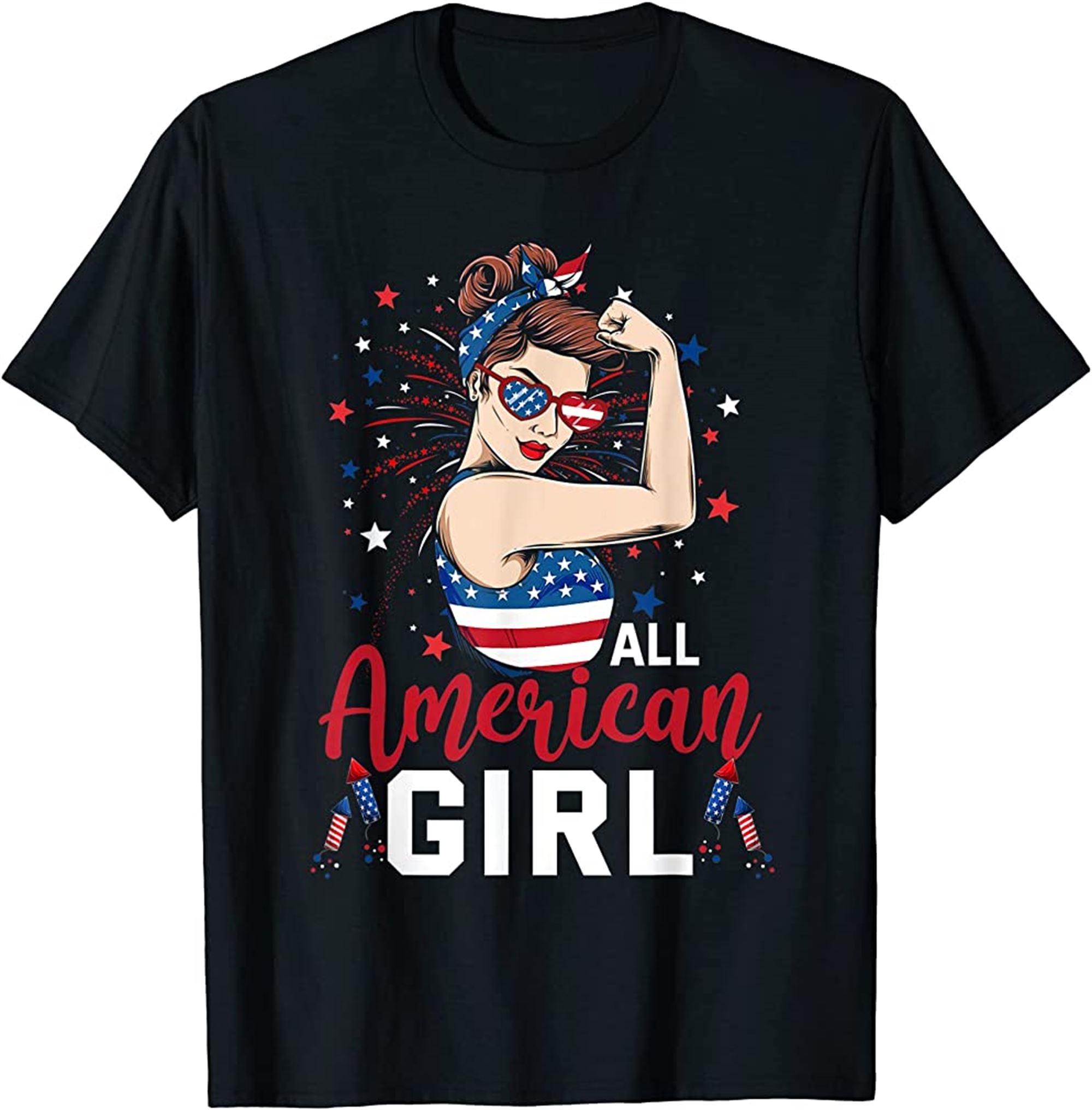 All American Girl Women American Flag 4th Of July Patriotic T-shirt Full Size Up To 5xl