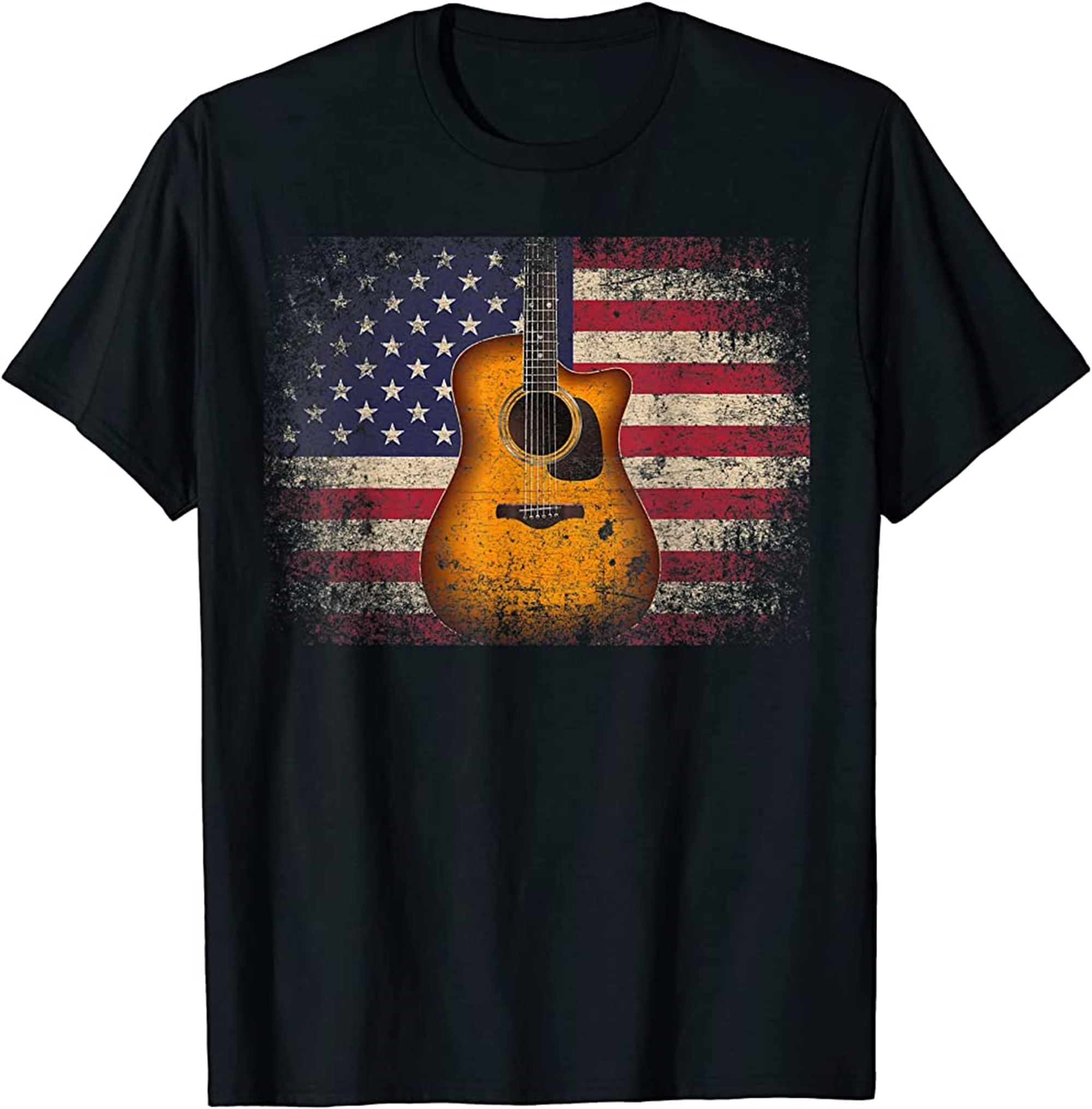 Guitar 4th Of July Gift American Flag Usa Country Music T-shirt Plus Size Up To 5xl
