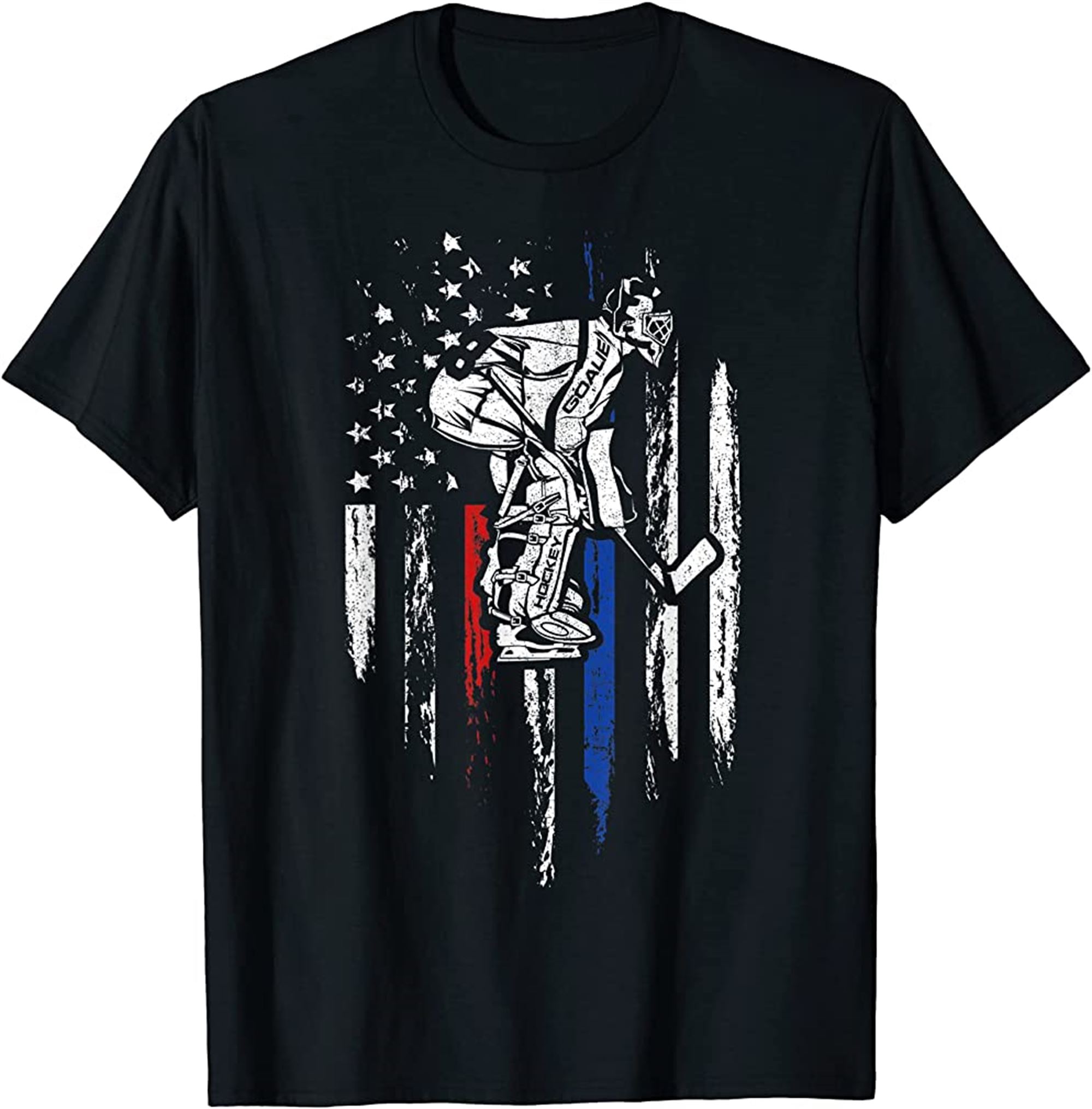 Hockey Goalie American Flag Patriotic Usa 4th Of July Gift T-shirt Full Size Up To 5xl