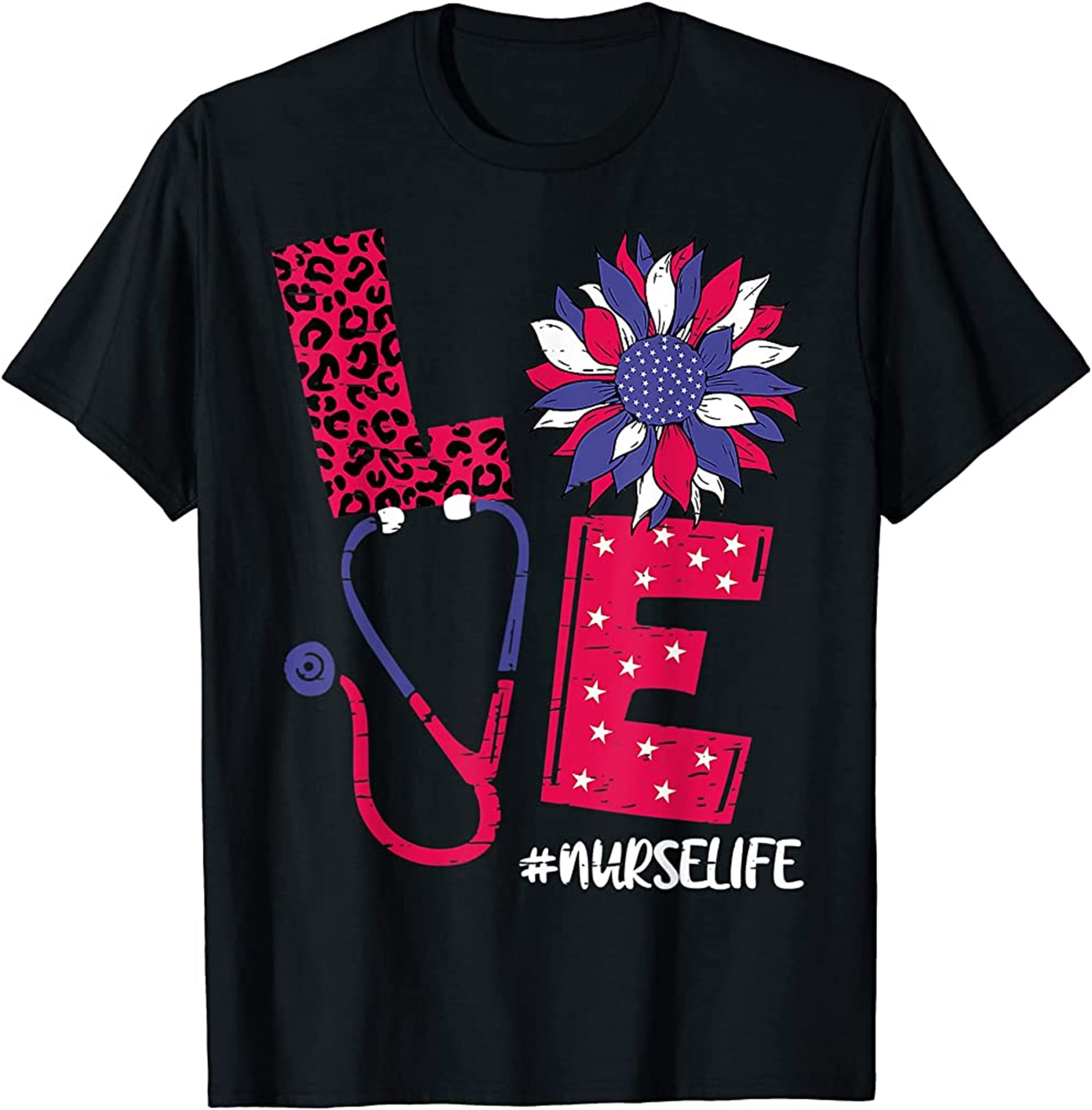 Love Heart Stethoscope Nurse Life 4th Of July 2022 Women T-shirt Full Size Up To 5xl