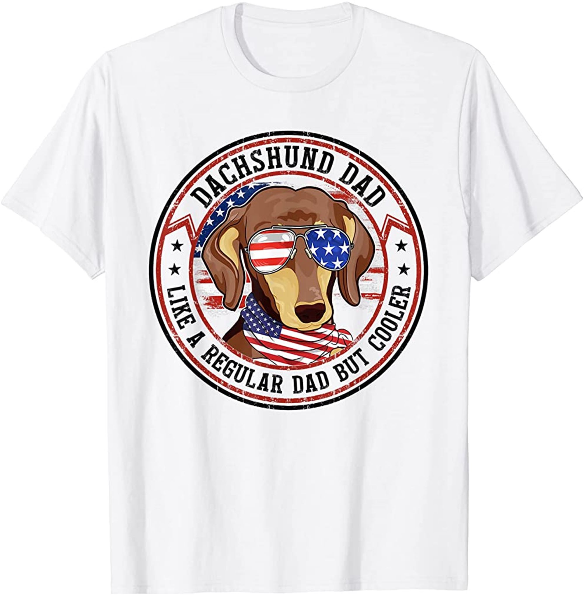 Mens American Flag 4th Of July Dachshund Dad Like A Regular Dad T-shirt Full Size Up To 5xl