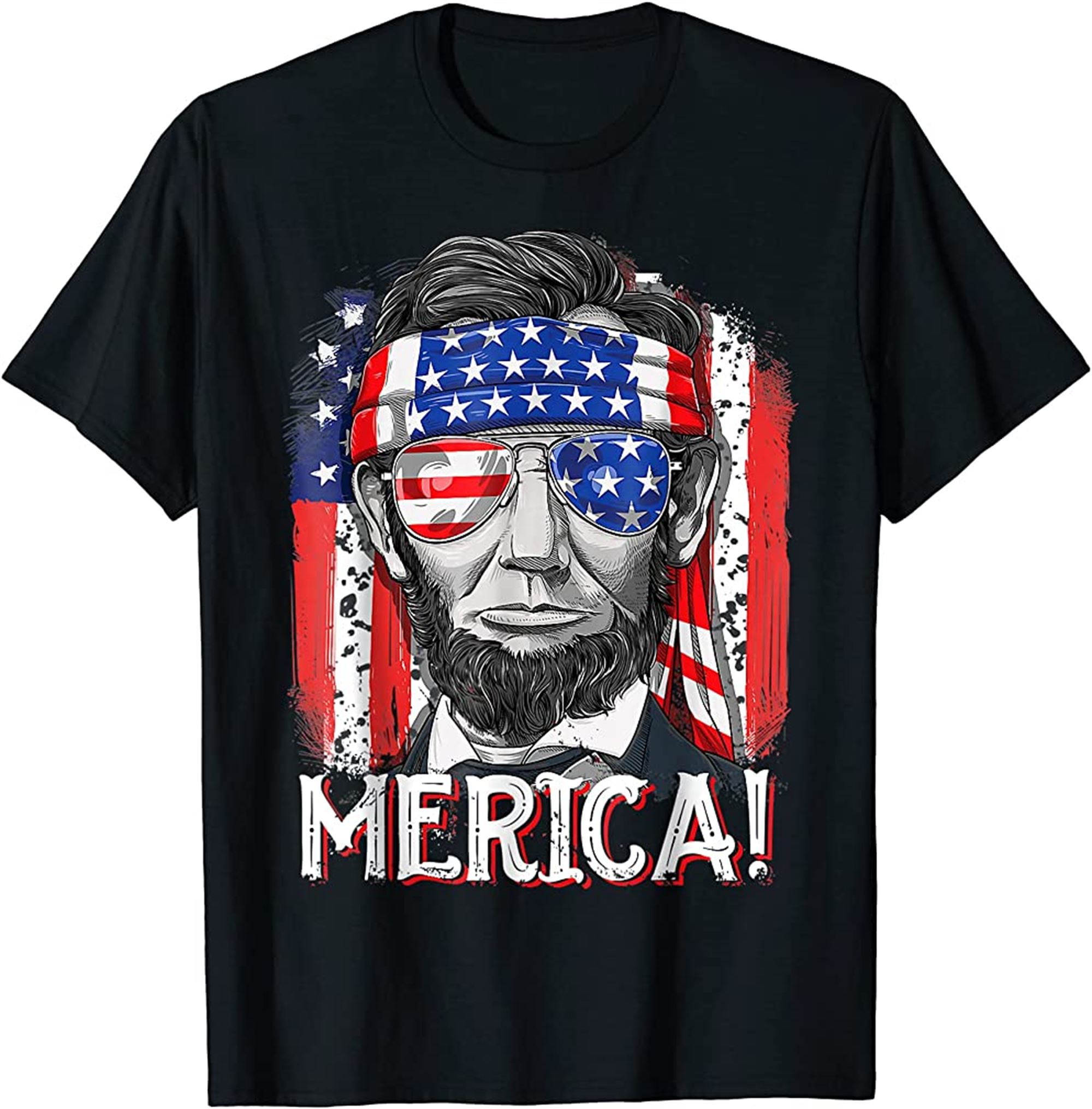 Merica Abe Lincoln 4th Of July Men American Flag Murica T-shirt Plus Size Up To 5xl