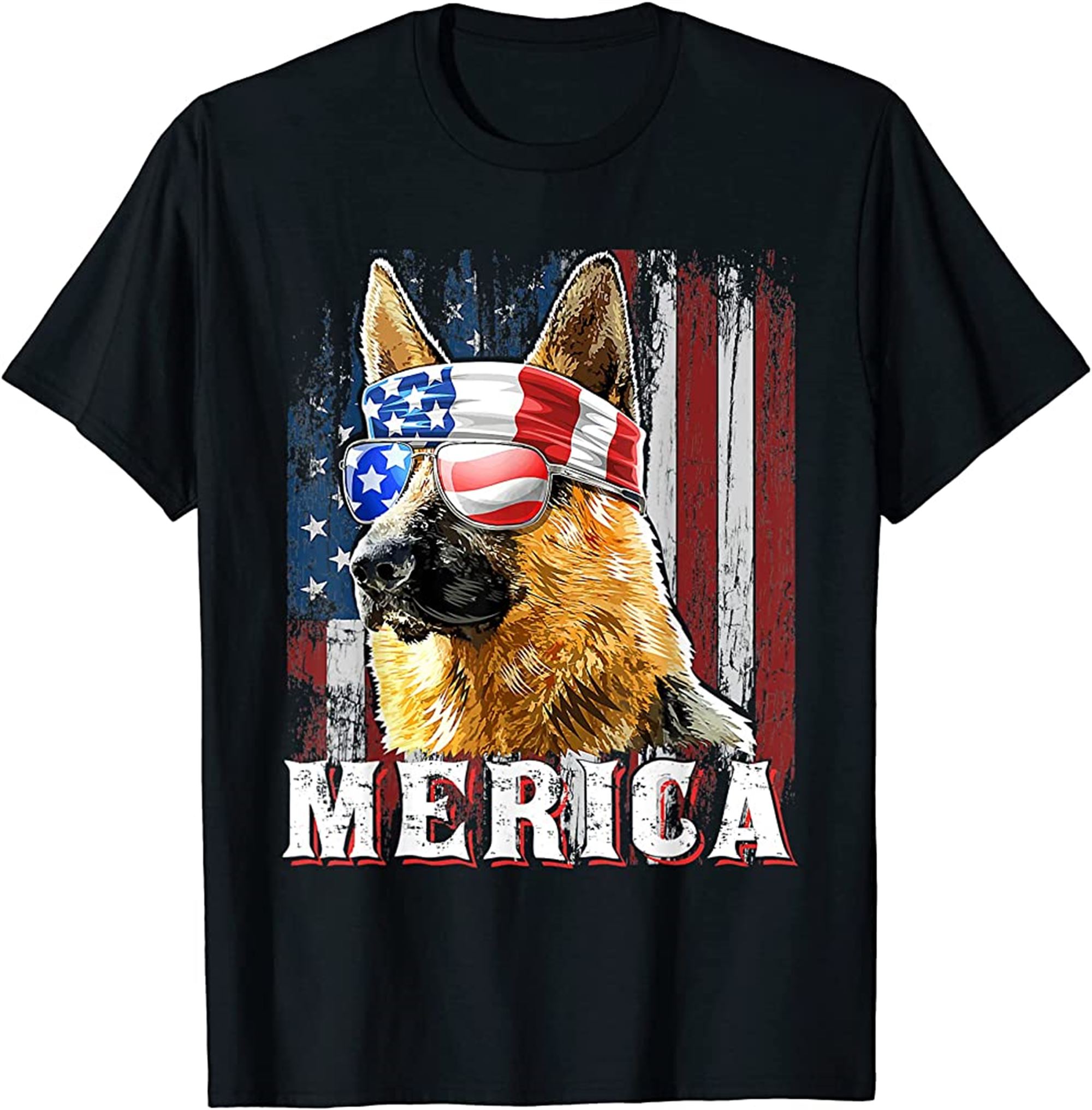 Merica German Shepherd Dog 4th Of July American Flag T-shirt Plus Size Up To 5xl