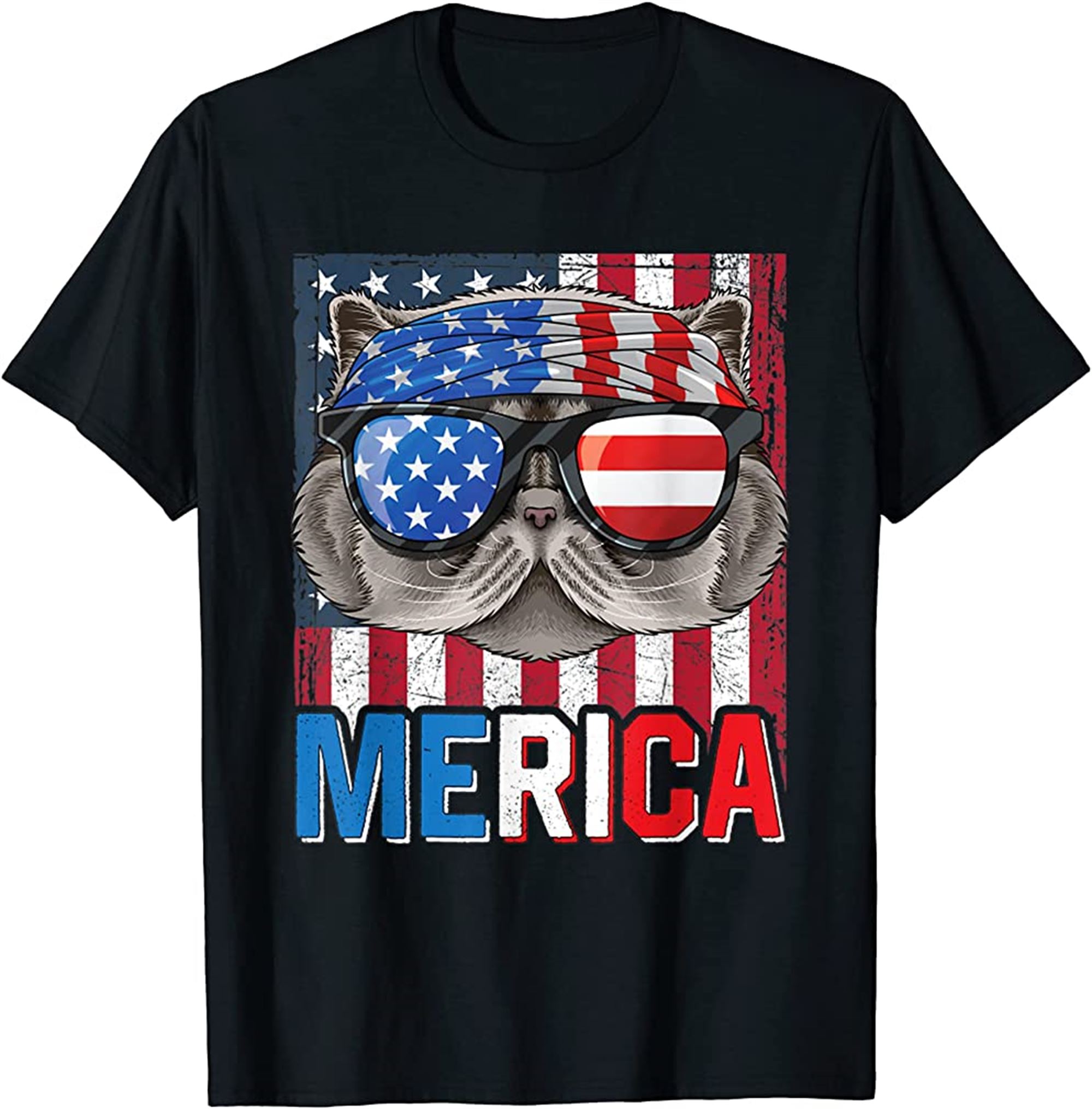 Merica Persian Cat 4th Of July Gifts American Flag T-shirt Size Up To 5xl