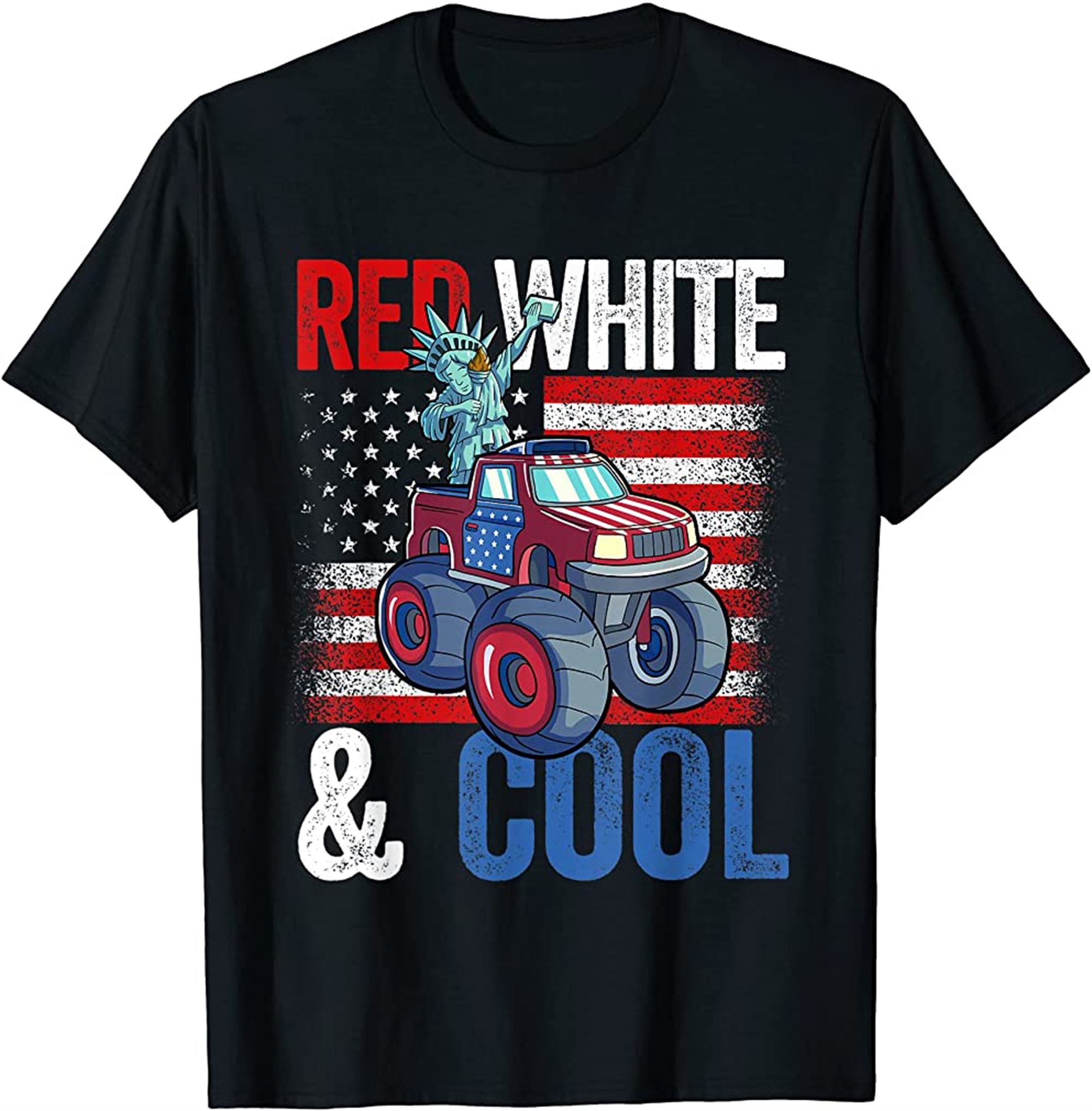 Monster Truck Statue Liberty 4th Of July Boys American Flag T-shirt Size Up To 5xl
