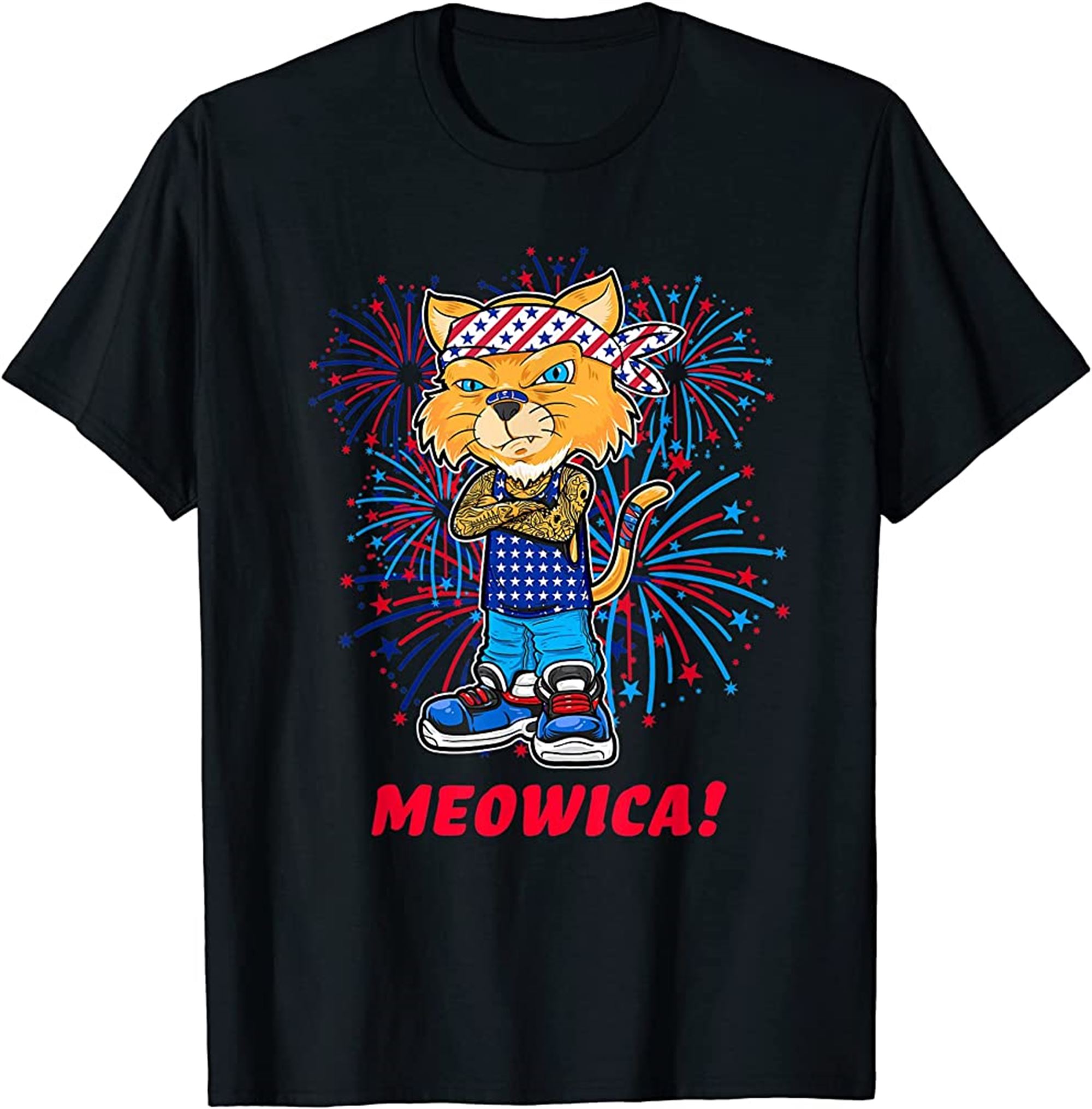 Orange Tabby Gangsta Cat Tattoos Bandana July 4th Cat Lover T-shirt Size Up To 5xl