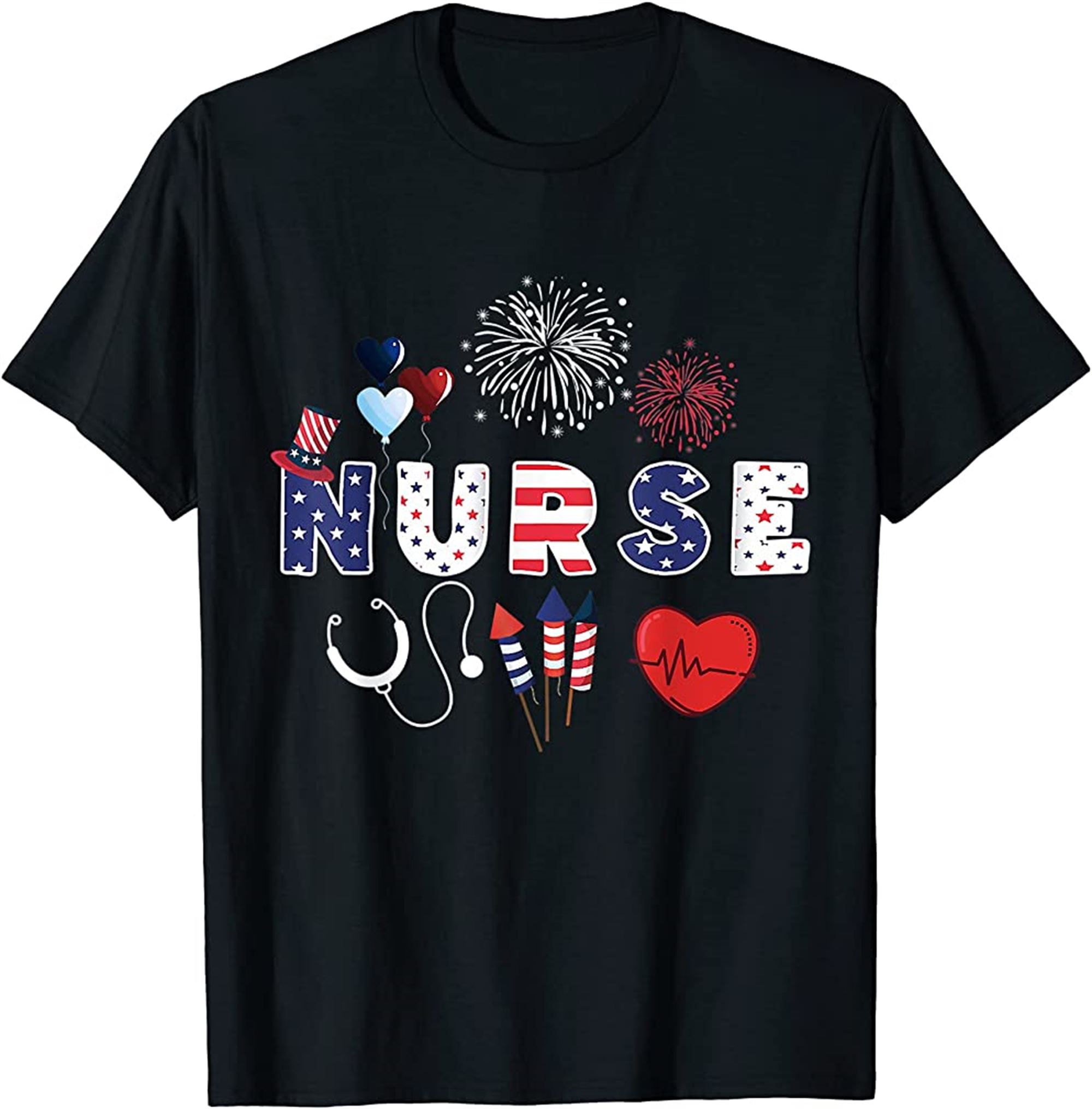 Pride Nurse Usa Flag Stethoscope Patriotic Nurse 4th Of July T-shirt Full Size Up To 5xl