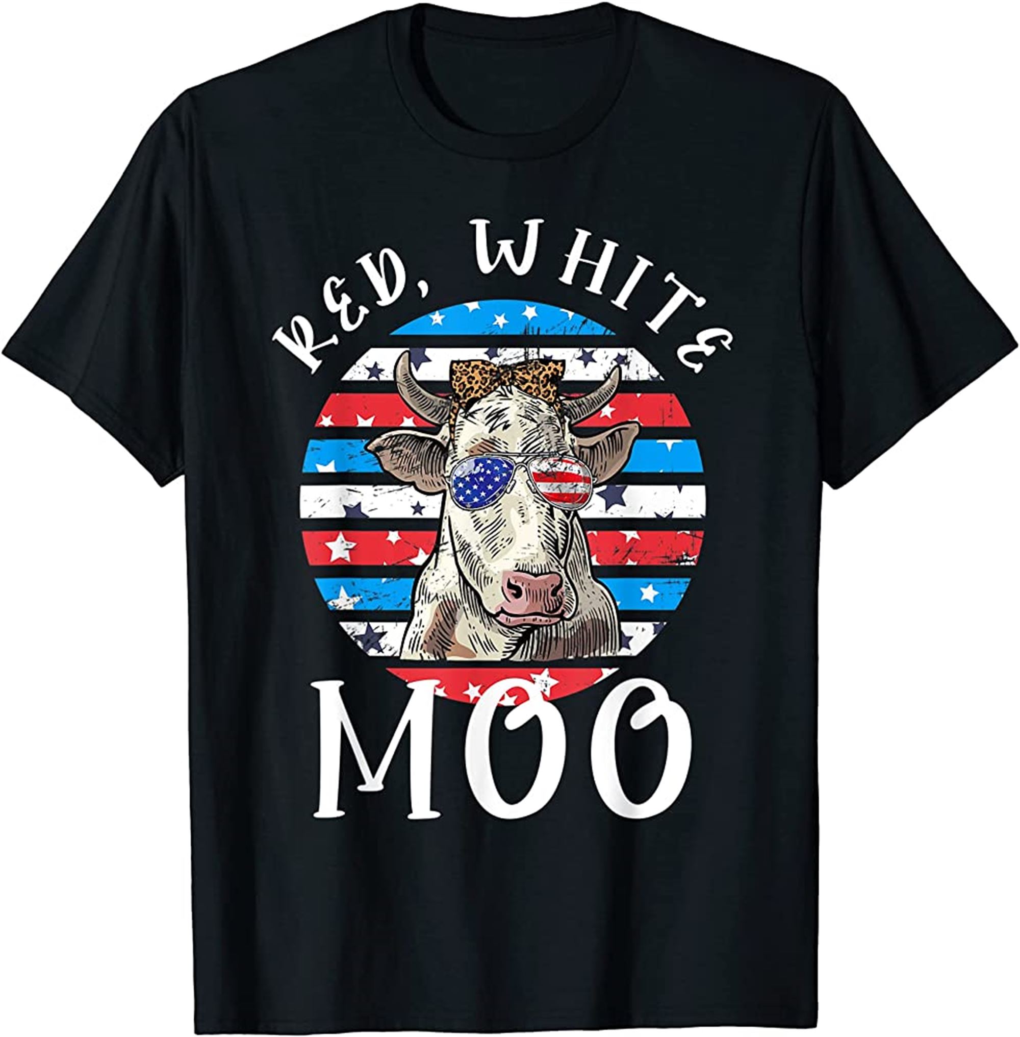 Red White Moo Cute American Cow Farmer 4th Of July Leopard T-shirt Full Size Up To 5xl