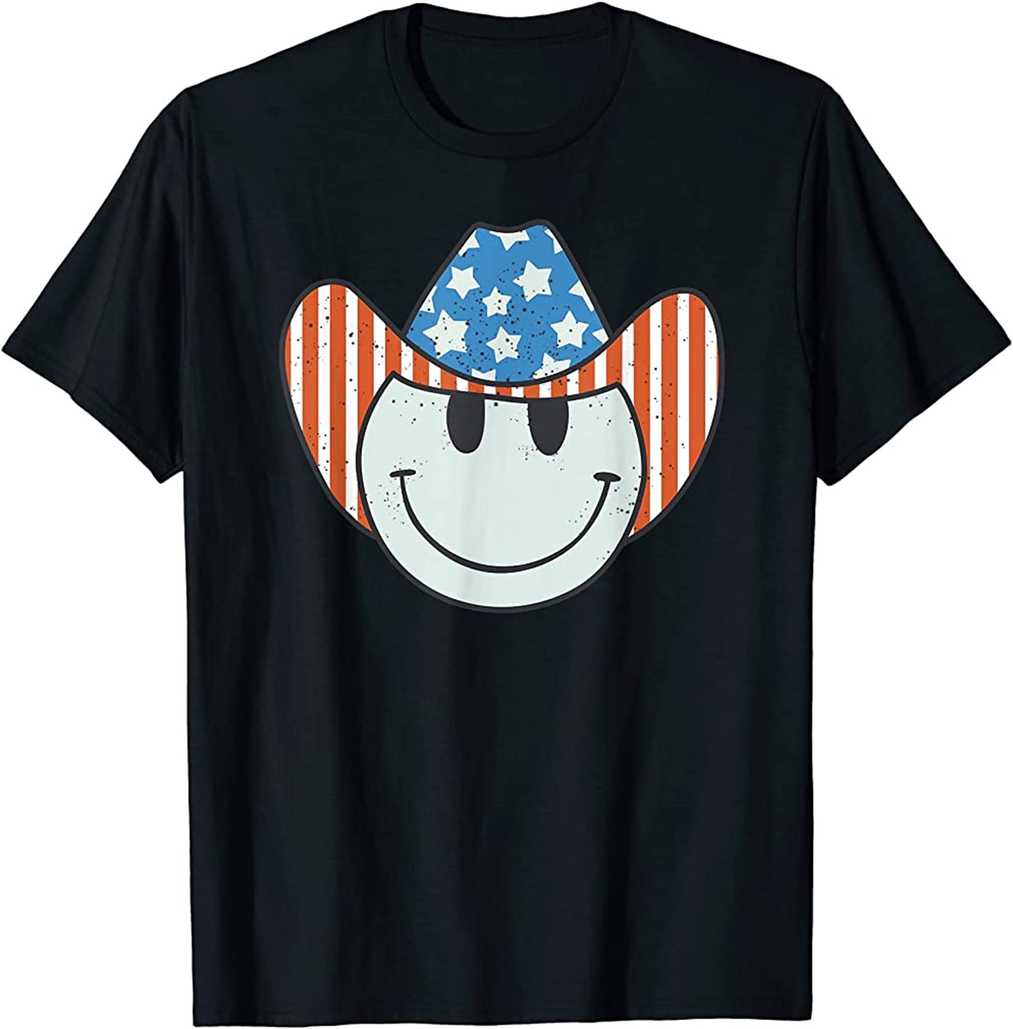 Retro Smiley Face American Flag Hat Patriotic 4th Of July T-shirt Size Up To 5xl