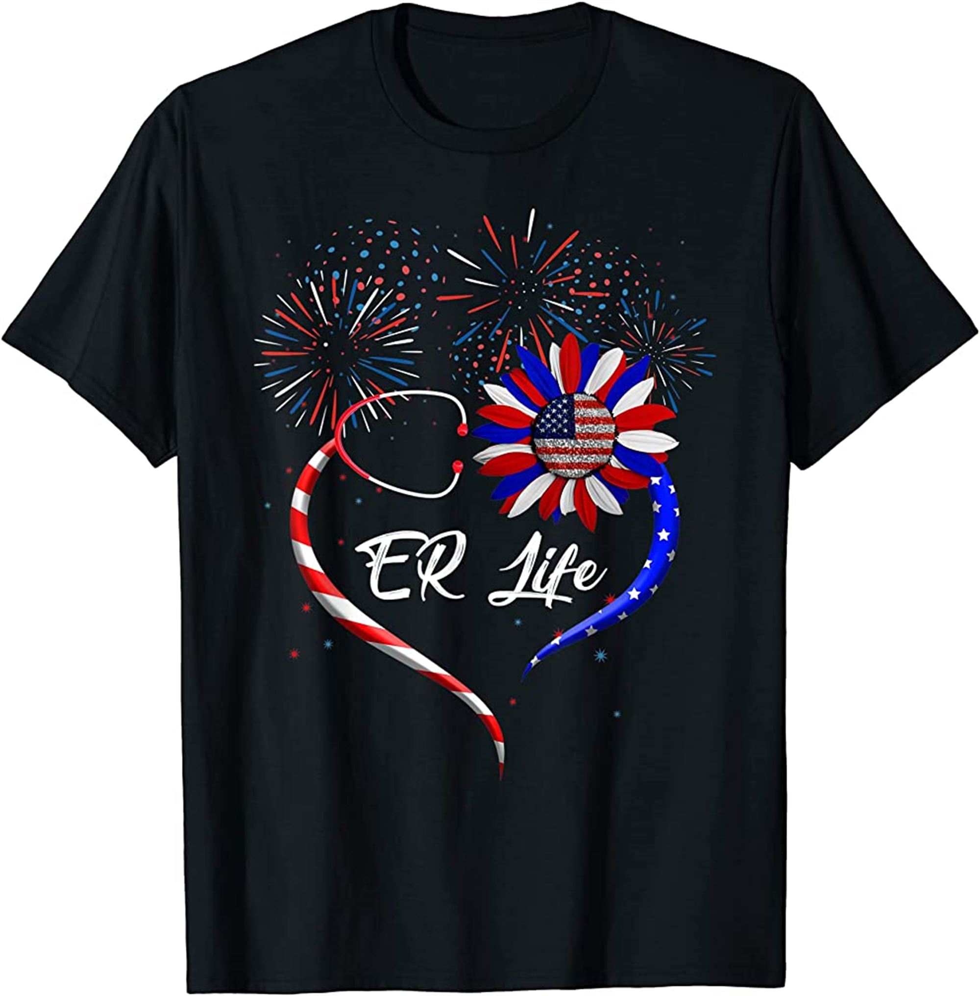 Stethoscope Sunflower Patriotic Er Life Nurse 4th Of July T-shirt Full Size Up To 5xl