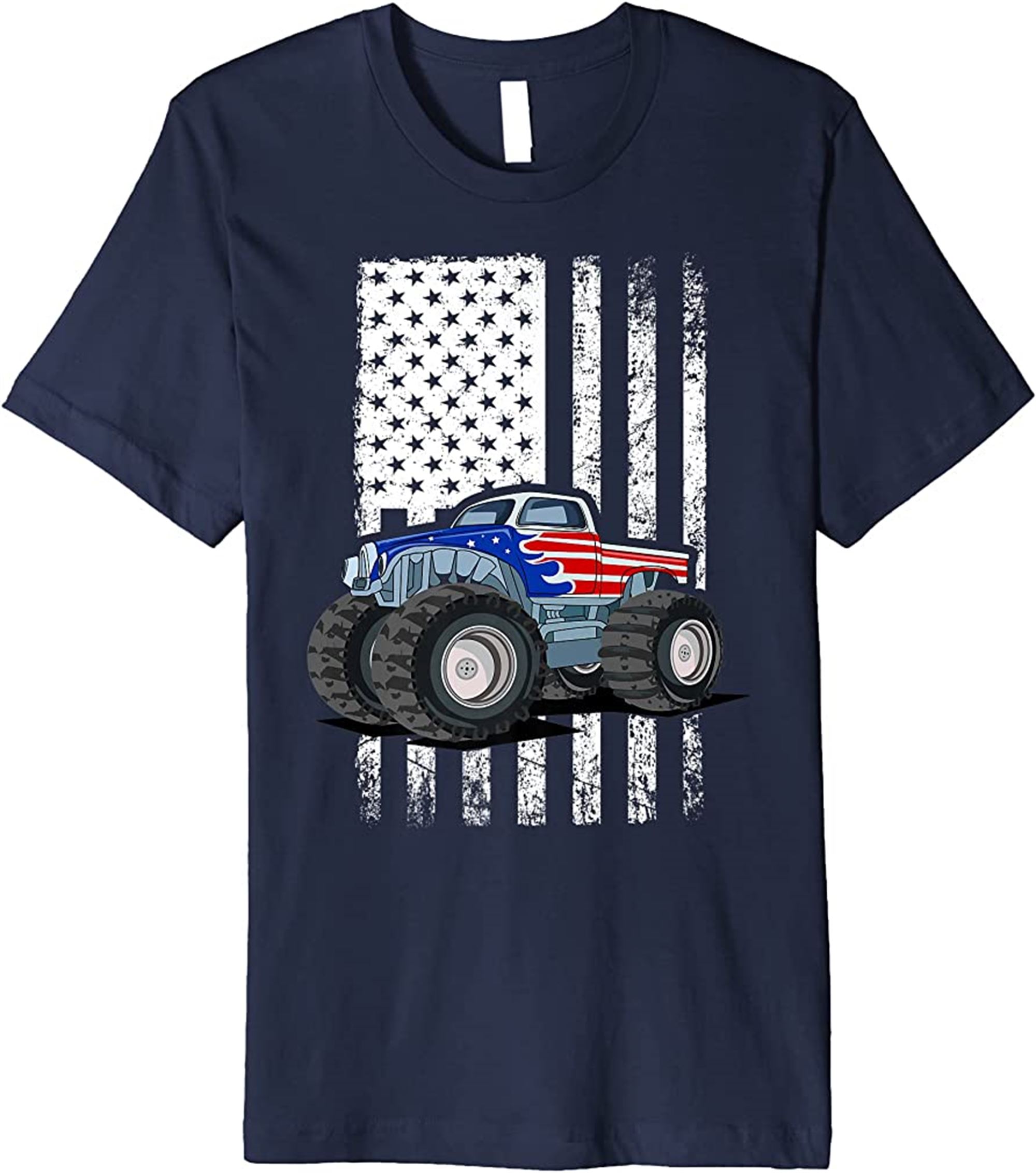 Usa Flag Big Monster Size Cars Big Style Truck 4th Of July Premium T-shirt Full Size Up To 5xl