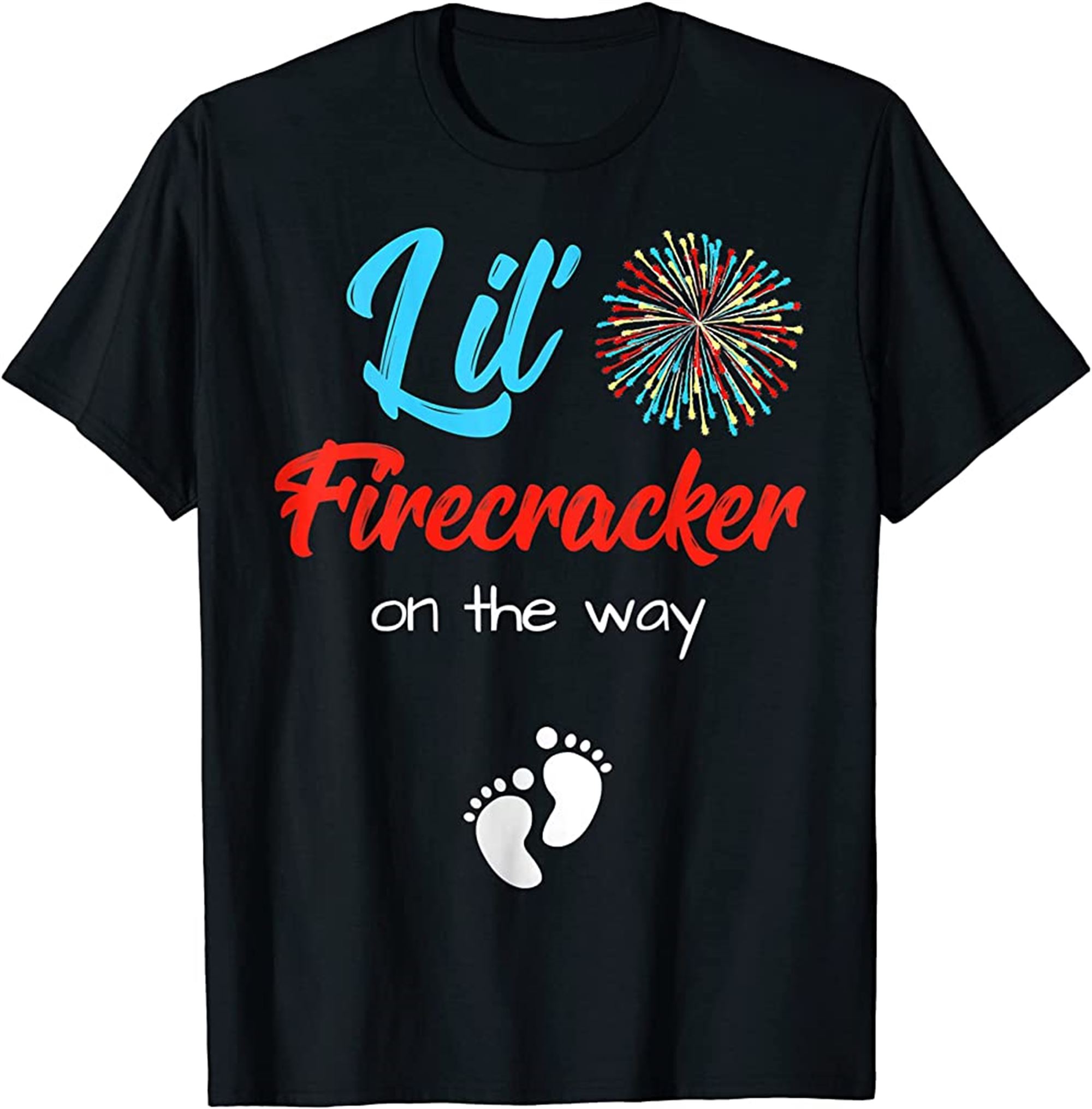 Womens 4th Of July Pregnancy Lil Firecracker On The Way T-shirt Full Size Up To 5xl