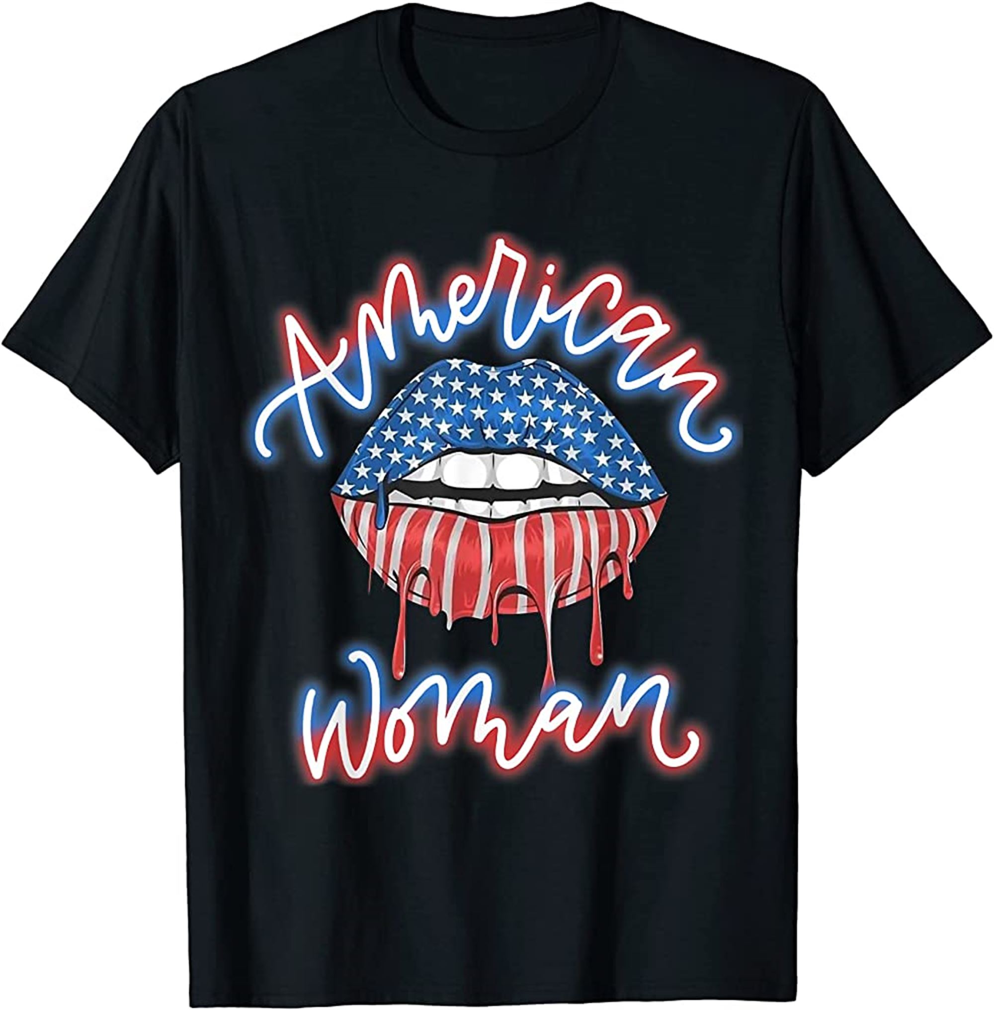 Womens American Flag Sexy Lip Usa America 4th Of Julyy T-shirt Size Up To 5xl