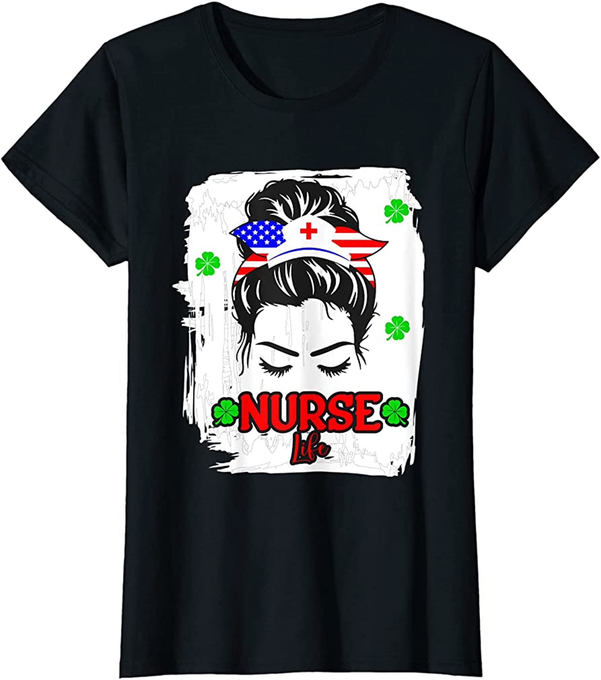 Womens Nurse Life 4th Of July American Flag Memorial Day Rn Nursing T-shirt Size Up To 5xl