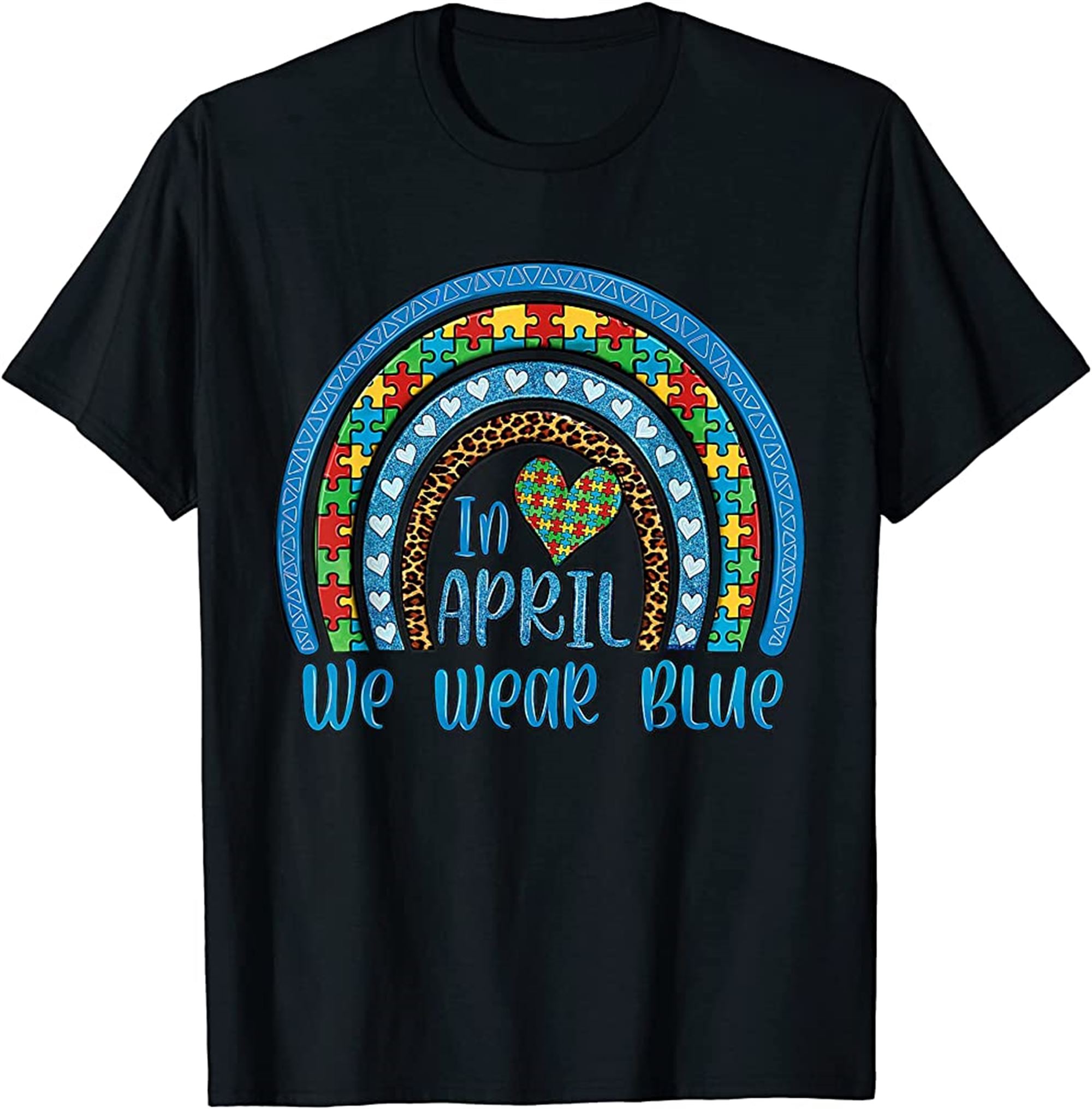 Rainbow Puzzle Autism In April We Wear Blue Autism Awareness T-shirt Full Size Up To 5xl