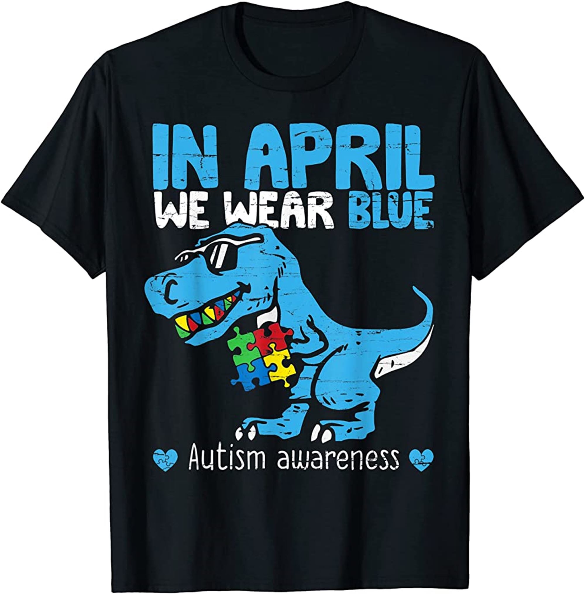 T Rex Dino In April We Wear Blue Autism Awareness Boys Kids T-shirt Size Up To 5xl