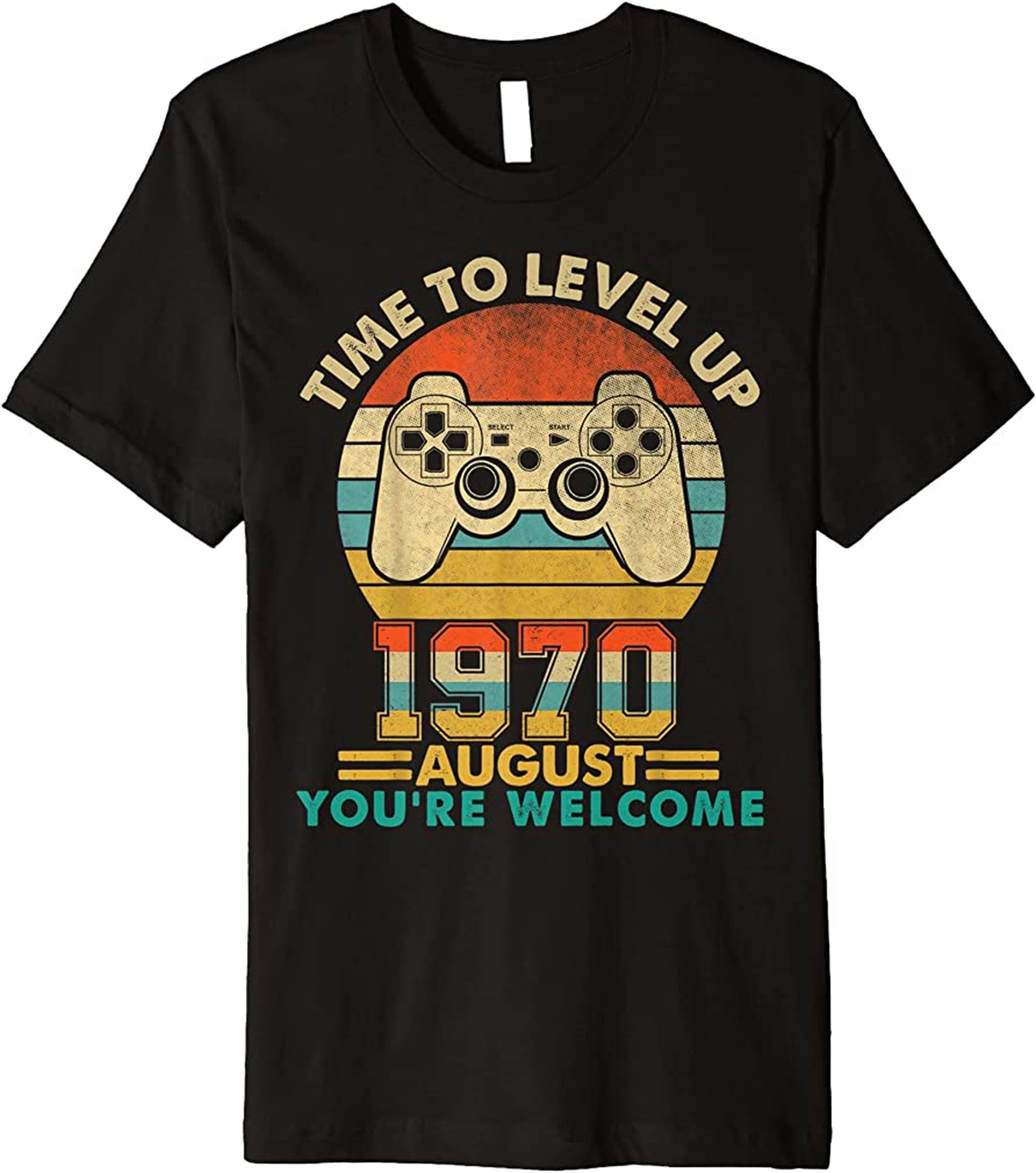 Vintage 1970 August 52 Years Old Video Gamer 52th Birthday Premium T-shirt Full Size Up To 5xl
