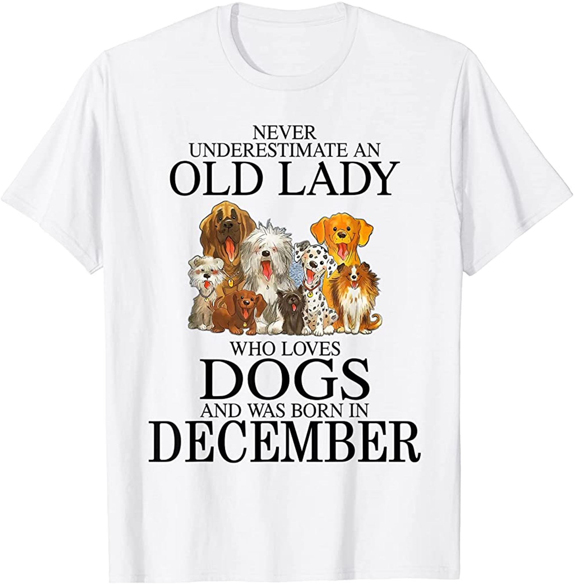Never Underestimate An Old Lady Who Loves Dogs Born December T-shirt Full Size Up To 5xl