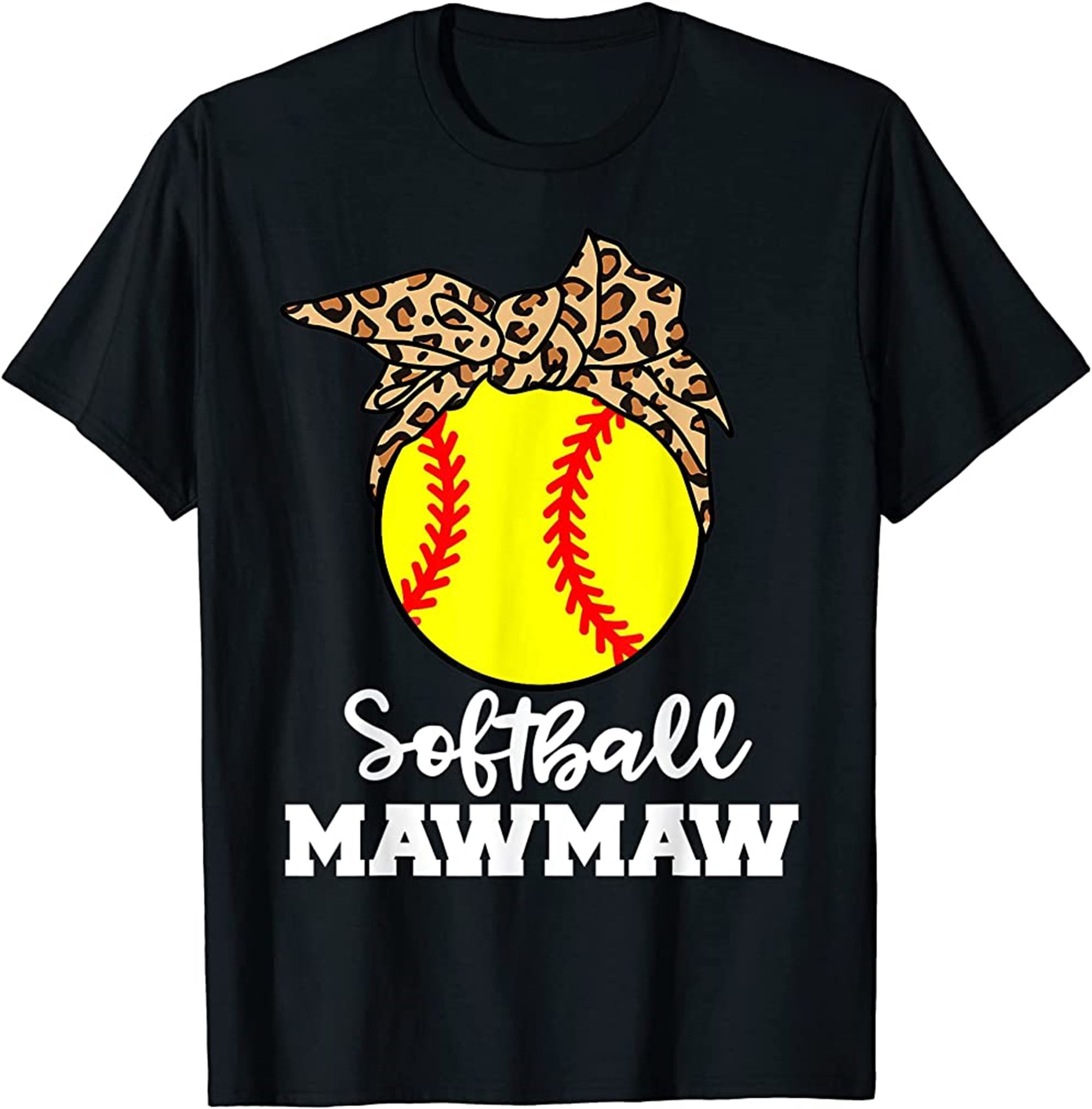 Softball Mawmaw Funny Softball Player Leopard Maw Maw T-shirt Size Up To 5xl