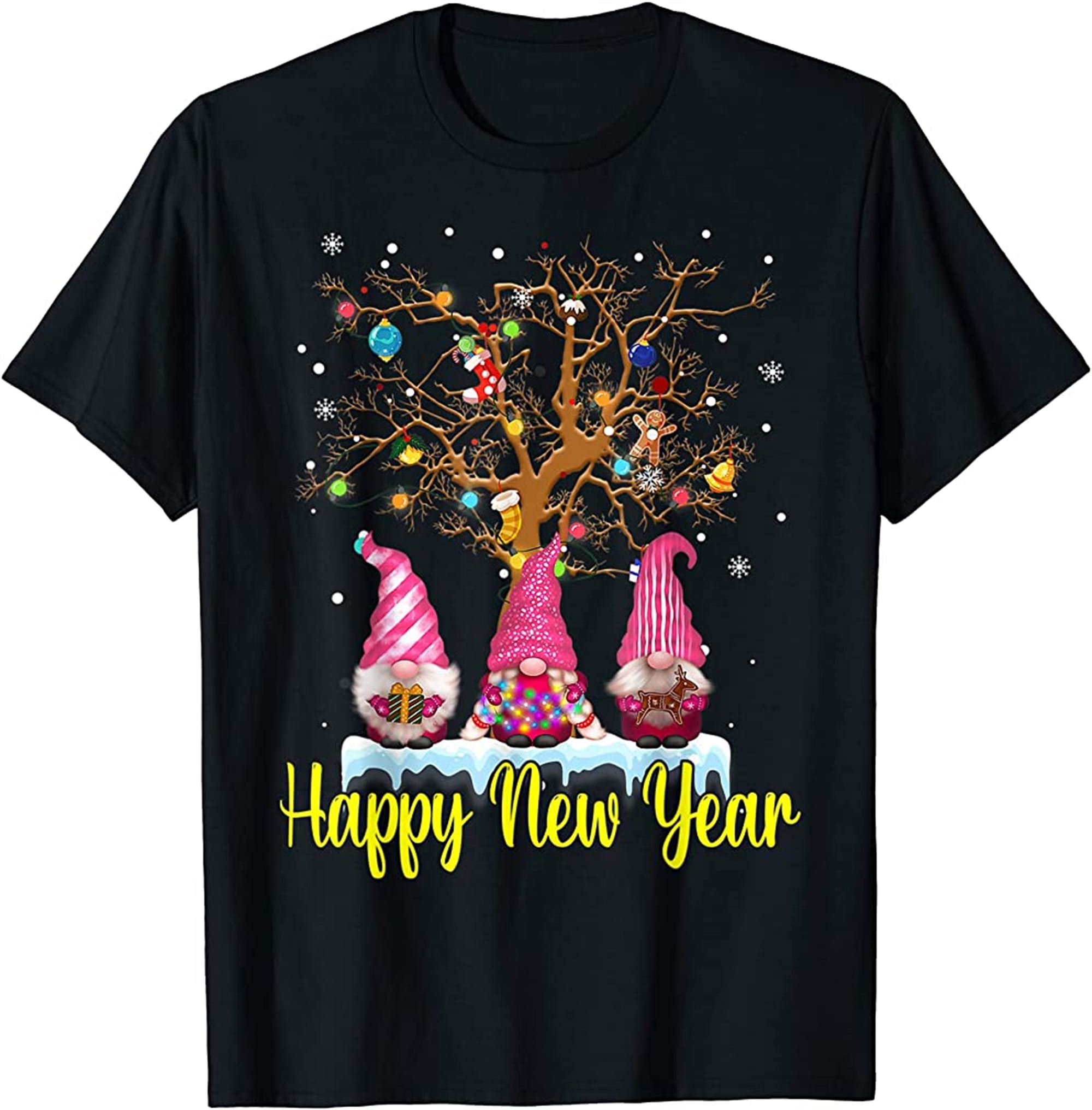 Happy New Year 2022 Pink Gnomes Xmas Family Fireworks T-shirt Plus Size Up To 5xl
