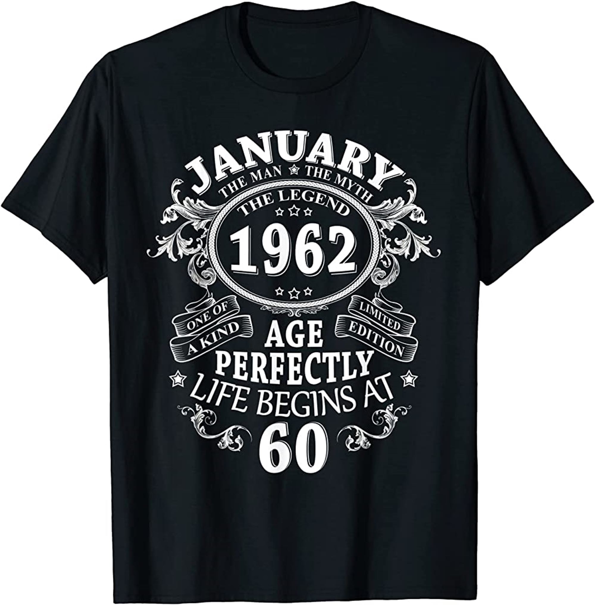 Mens January 1962 The Man Myth Legend 60 Year Old Birthday Gifts T-shirt Plus Size Up To 5xl
