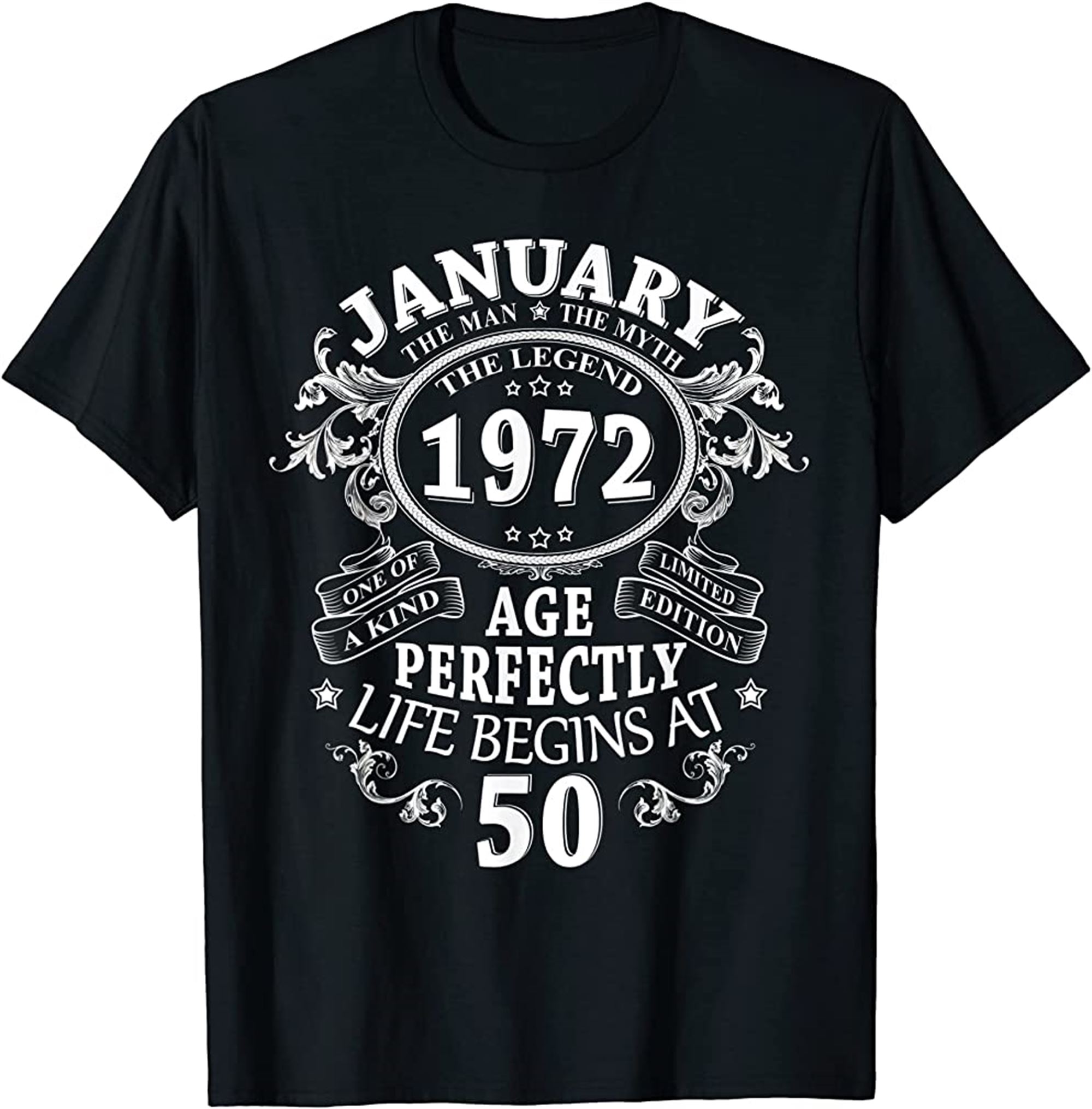 Mens January 1972 The Man Myth Legend 50 Year Old Birthday Gifts T-shirt Plus Size Up To 5xl