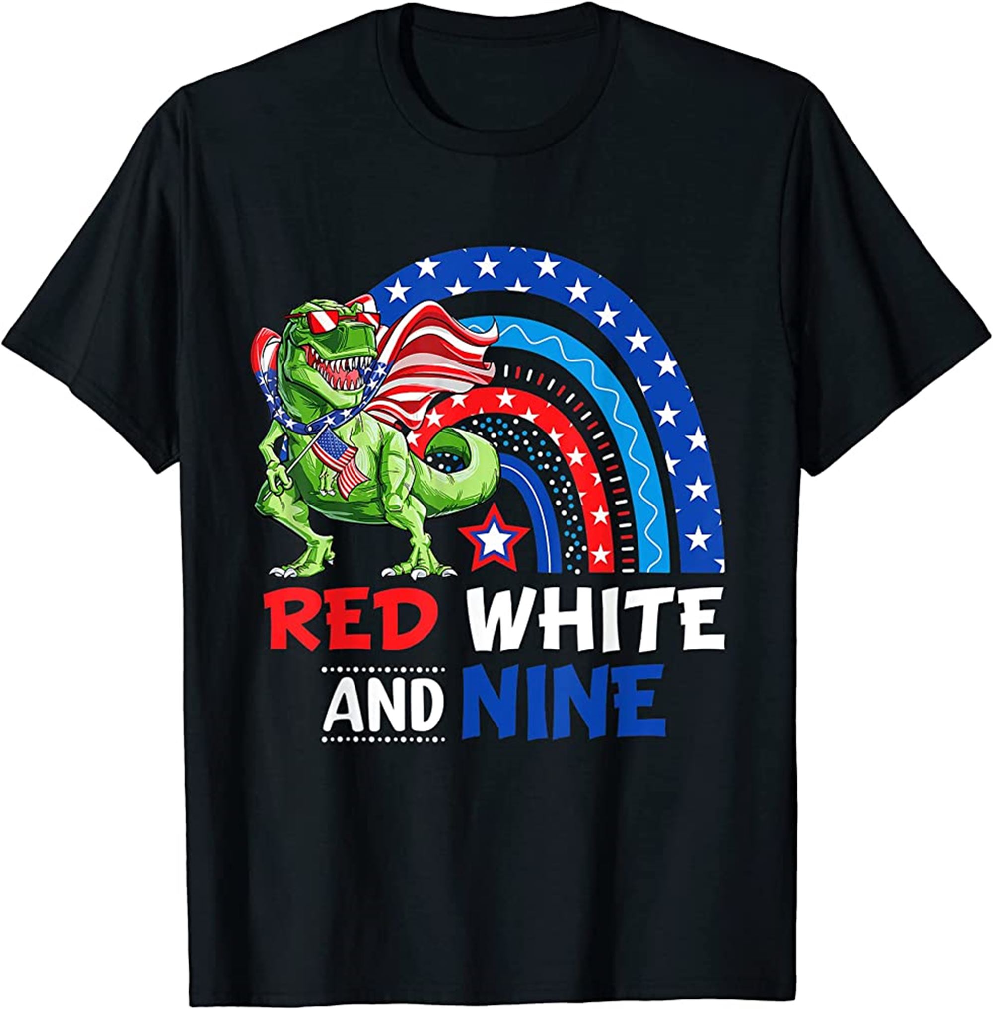 Red White And Two 9th Birthday 4th Of July Dinosaur Trex T-shirt Size Up To 5xl