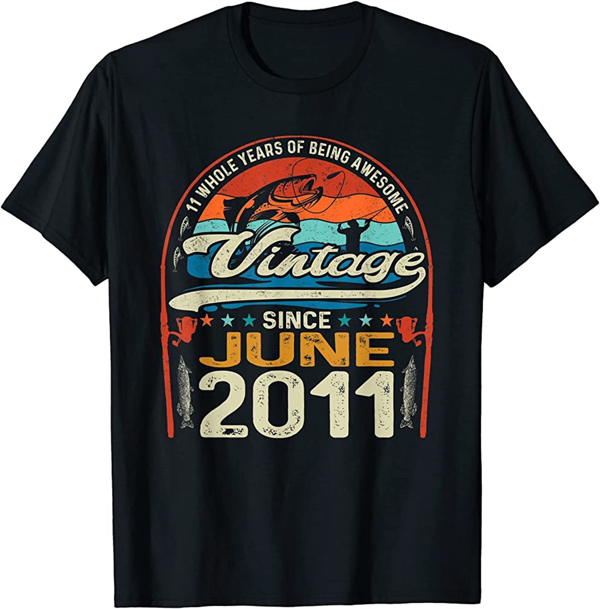 Vintage 11th Birthday June 2011 11 Year Old Fishing Lovers T-shirt Full Size Up To 5xl