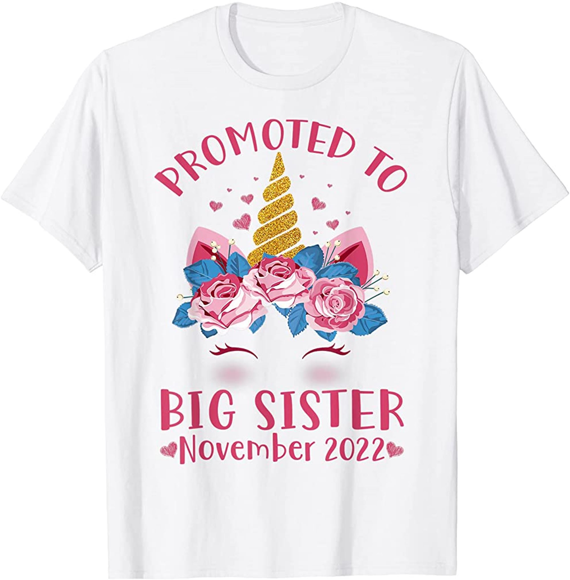 Promoted To Big Sister November 2022 Unicorn Baby Shower T-shirt Full Size Up To 5xl