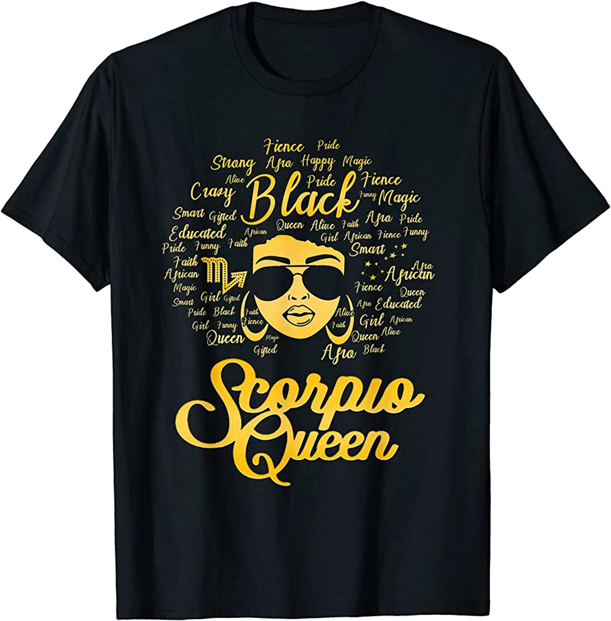 Scorpio Queen Birthday Blackwomen Zodiac Signs Afro Hair T-shirt Full Size Up To 5xl