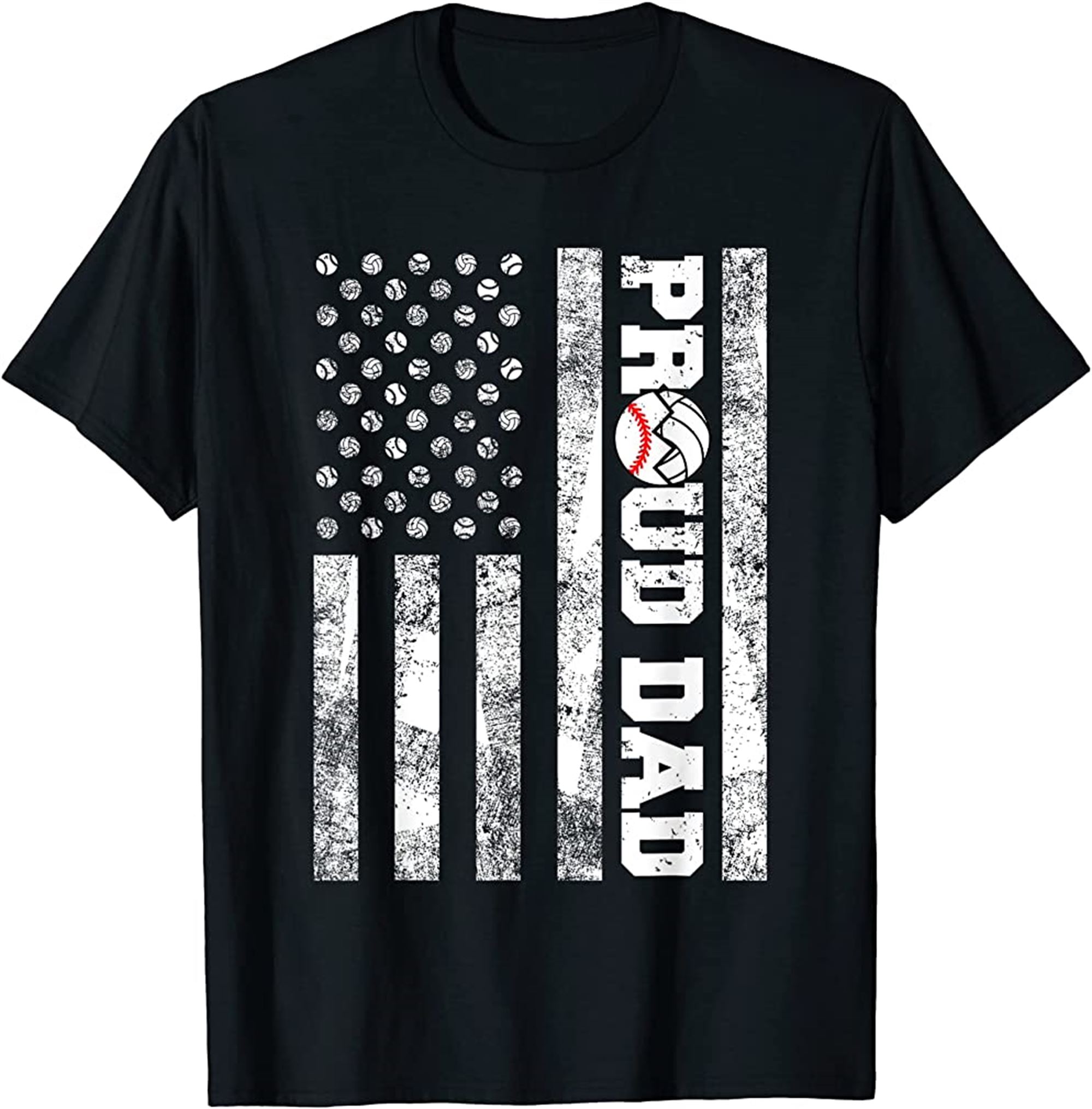 Mens Proud Dad American Flag Funny Baseball Volleyball Dad T-shirt Size Up To 5xl