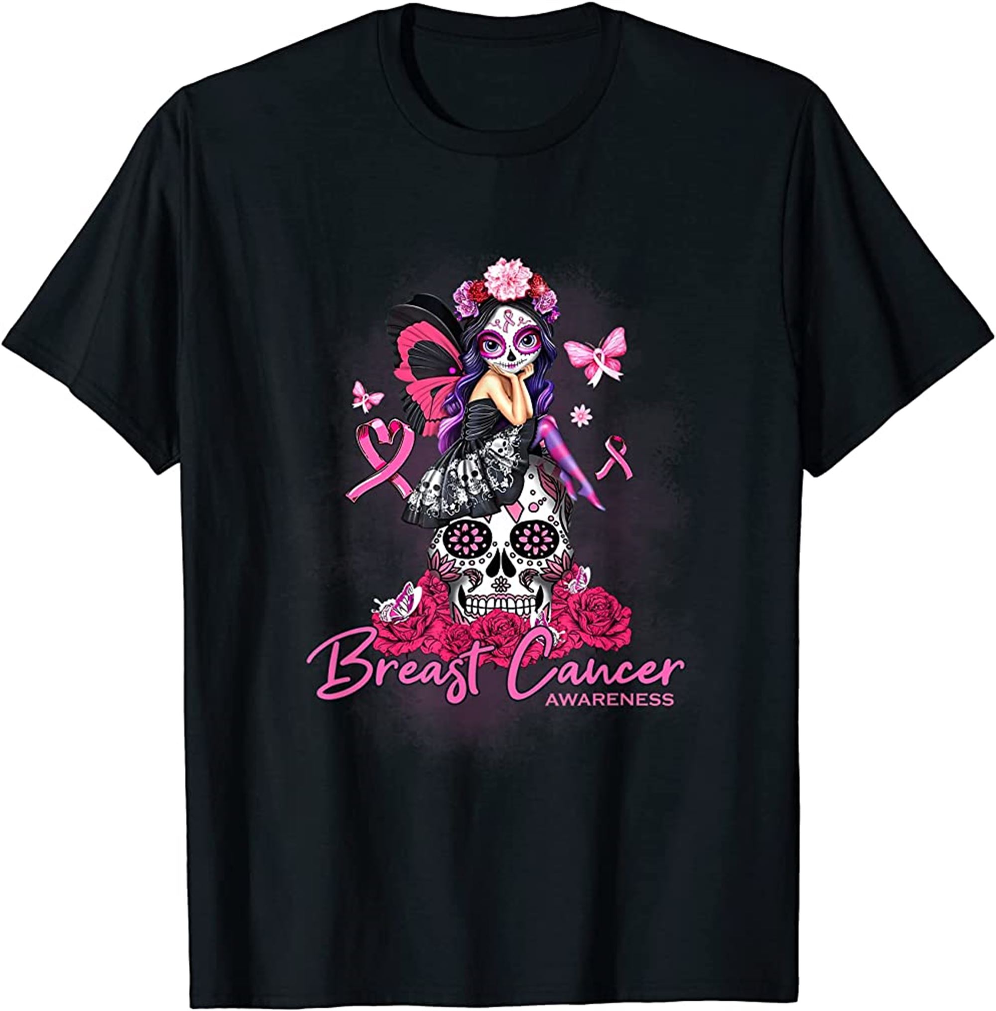 Sugar Skull Fight Breast Cancer Awareness Like A Girl T-shirt Plus Size Up To 5xl