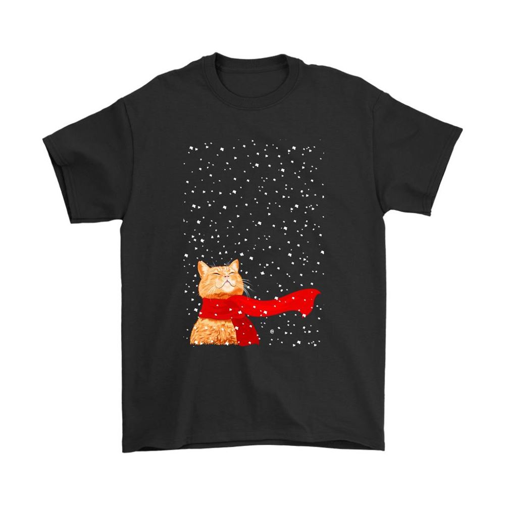 Merry Christmas Cat With Red Scarf Shirts