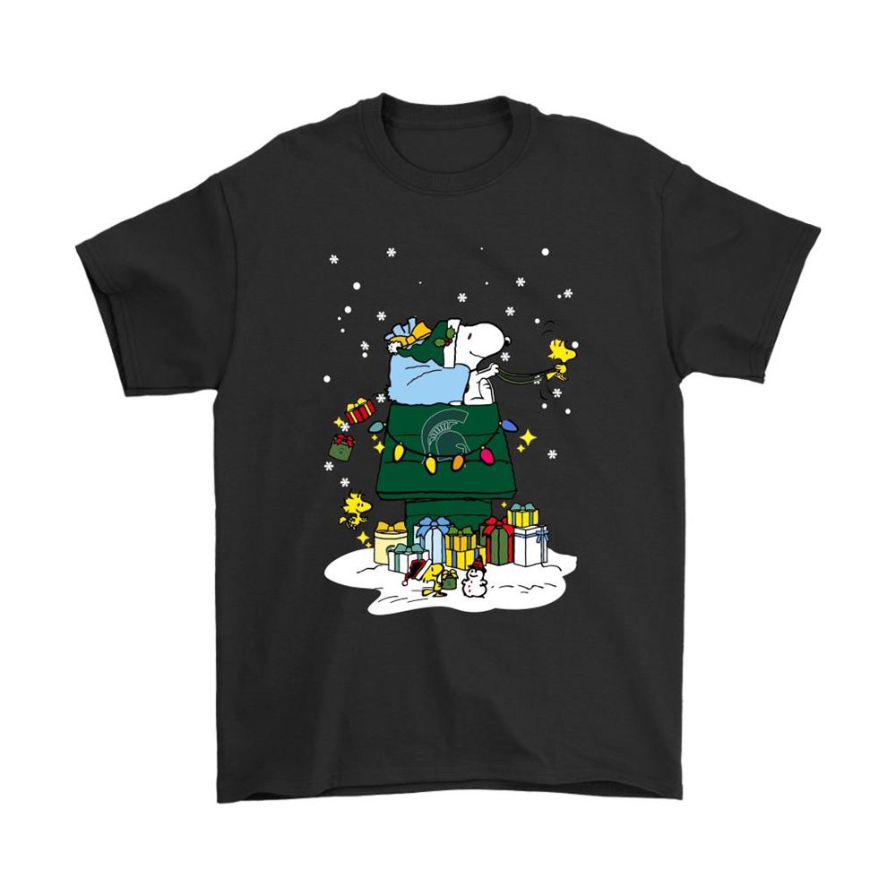 Michigan State Spartans Santa Snoopy Brings Christmas To Town Shirts