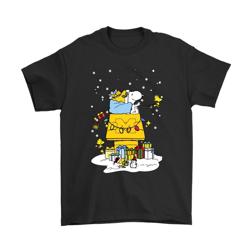 Michigan Wolverines Santa Snoopy Brings Christmas To Town Shirts