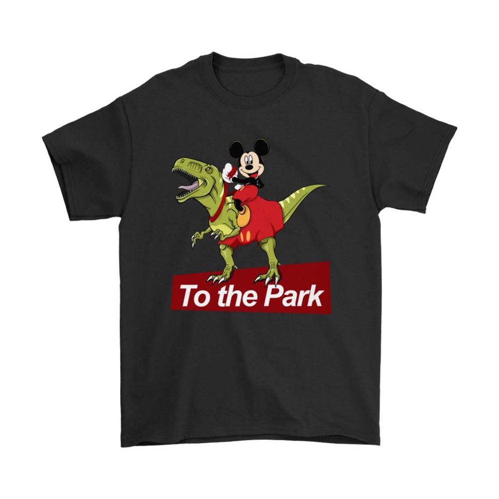Mickey Mouse Riding T-rex Dinosaur To The Park Shirts
