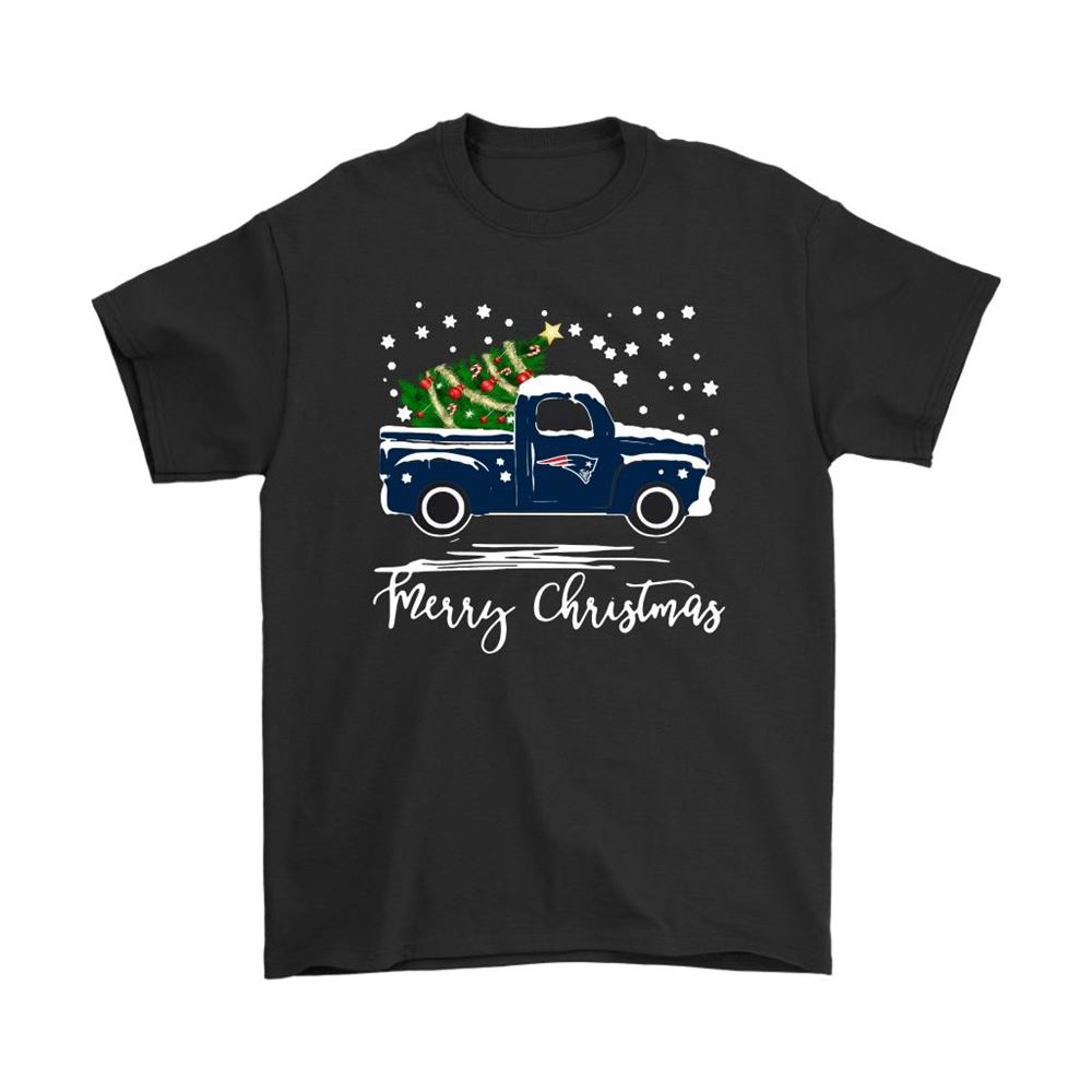 New England Patriots Car With Christmas Tree Merry Christmas Shirts