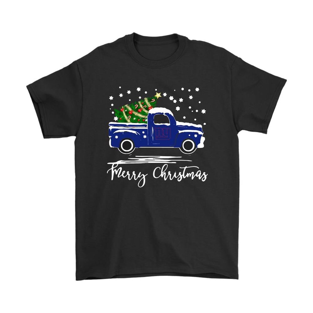 New York Giants Car With Christmas Tree Merry Christmas Shirts