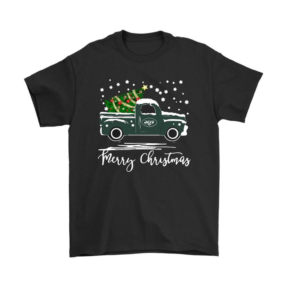 New York Jets Car With Christmas Tree Merry Christmas Shirts