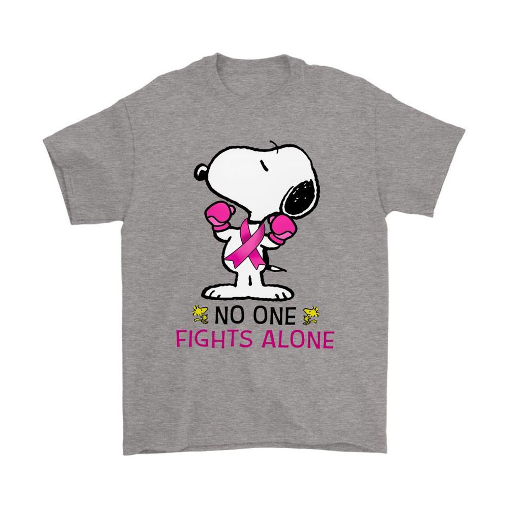 No One Fights Alone Snoopy Breast Cancer Awareness Shirts