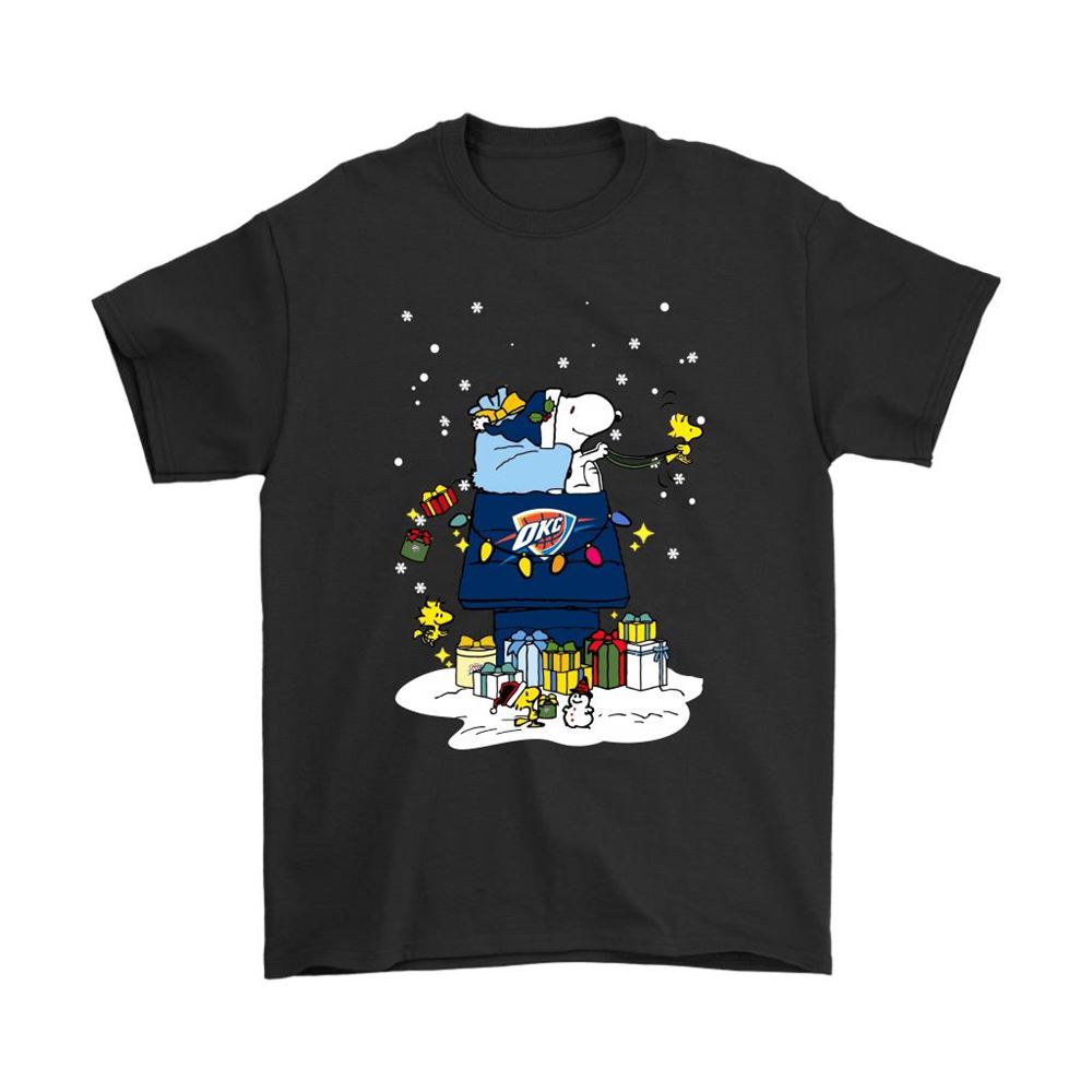Oklahoma City Thunder Santa Snoopy Brings Christmas To Town Shirts